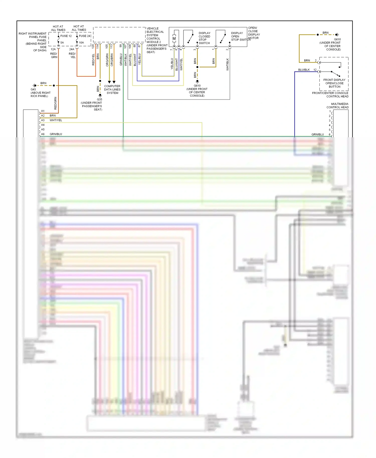 Audi A8 D3 facelift (2005-2007) right instrument panel fuse panel (behind right side of dash) fuse 12 wiring diagram  (1 of 4)