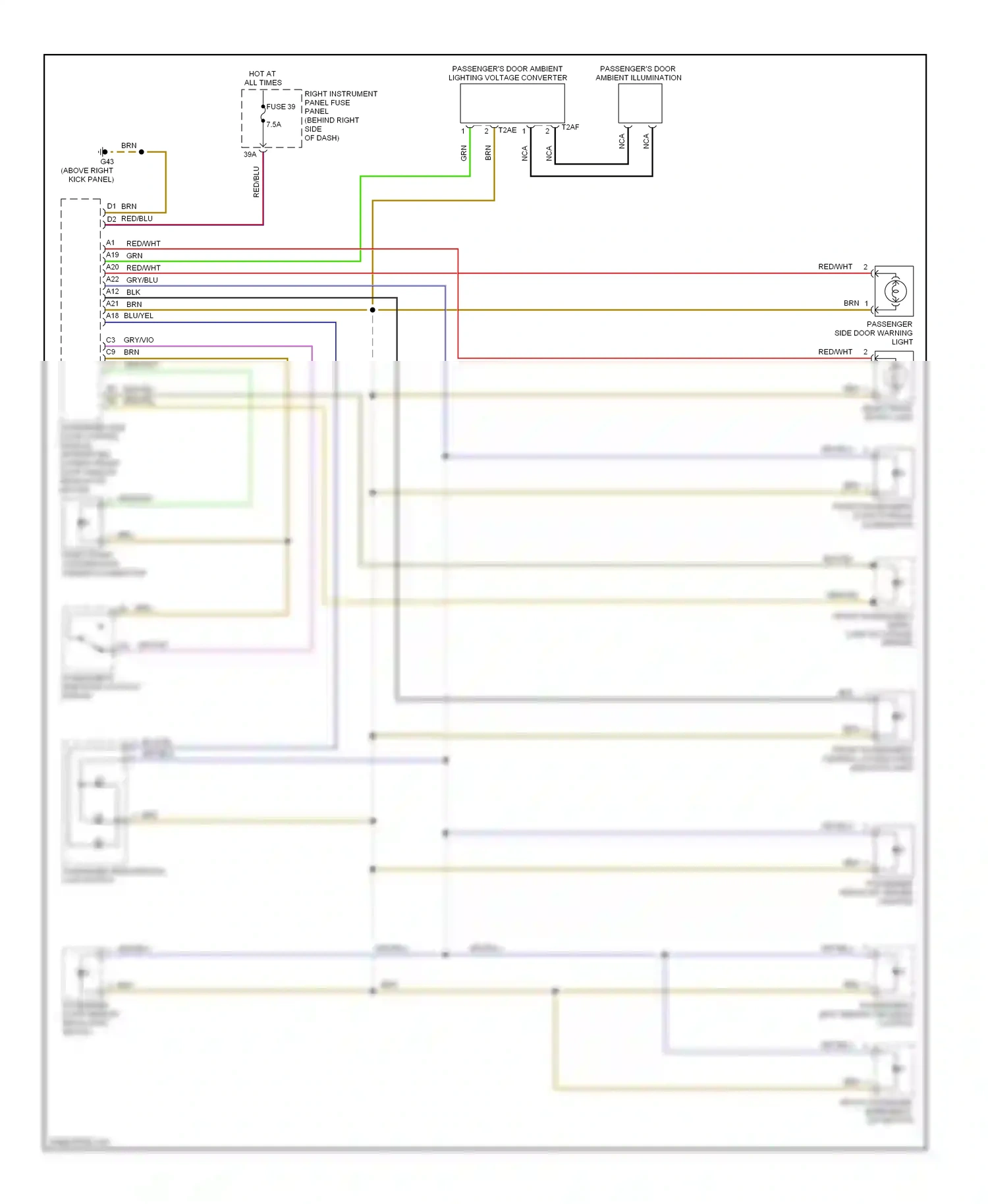 Audi A8 D3 facelift (2005-2007) right instrument panel fuse panel (behind right side of dash) wiring diagram  (11 of 38)
