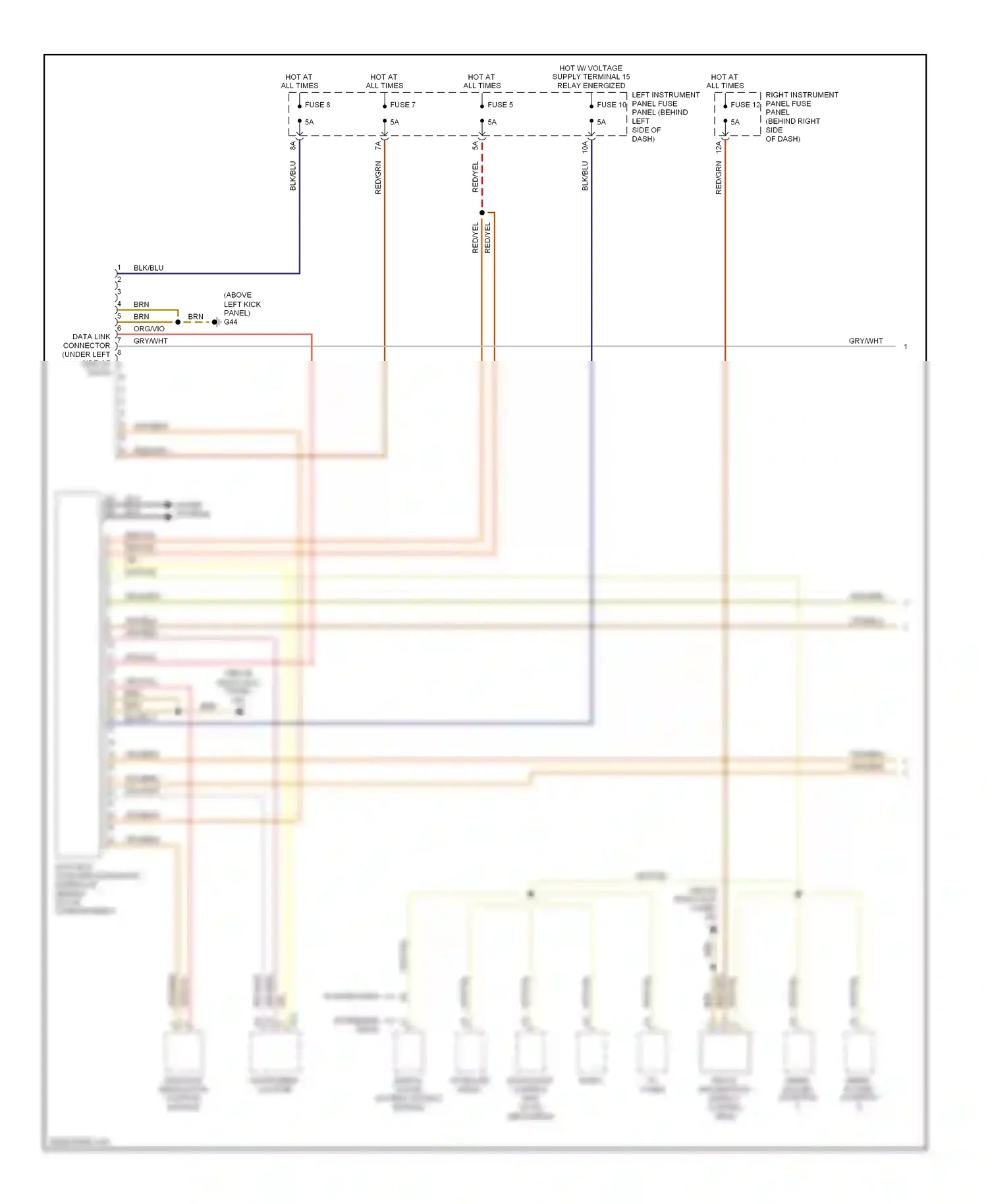 Audi A8 D3 facelift (2005-2007) right instrument panel fuse panel (behind right side of dash) wiring diagram  (9 of 38)