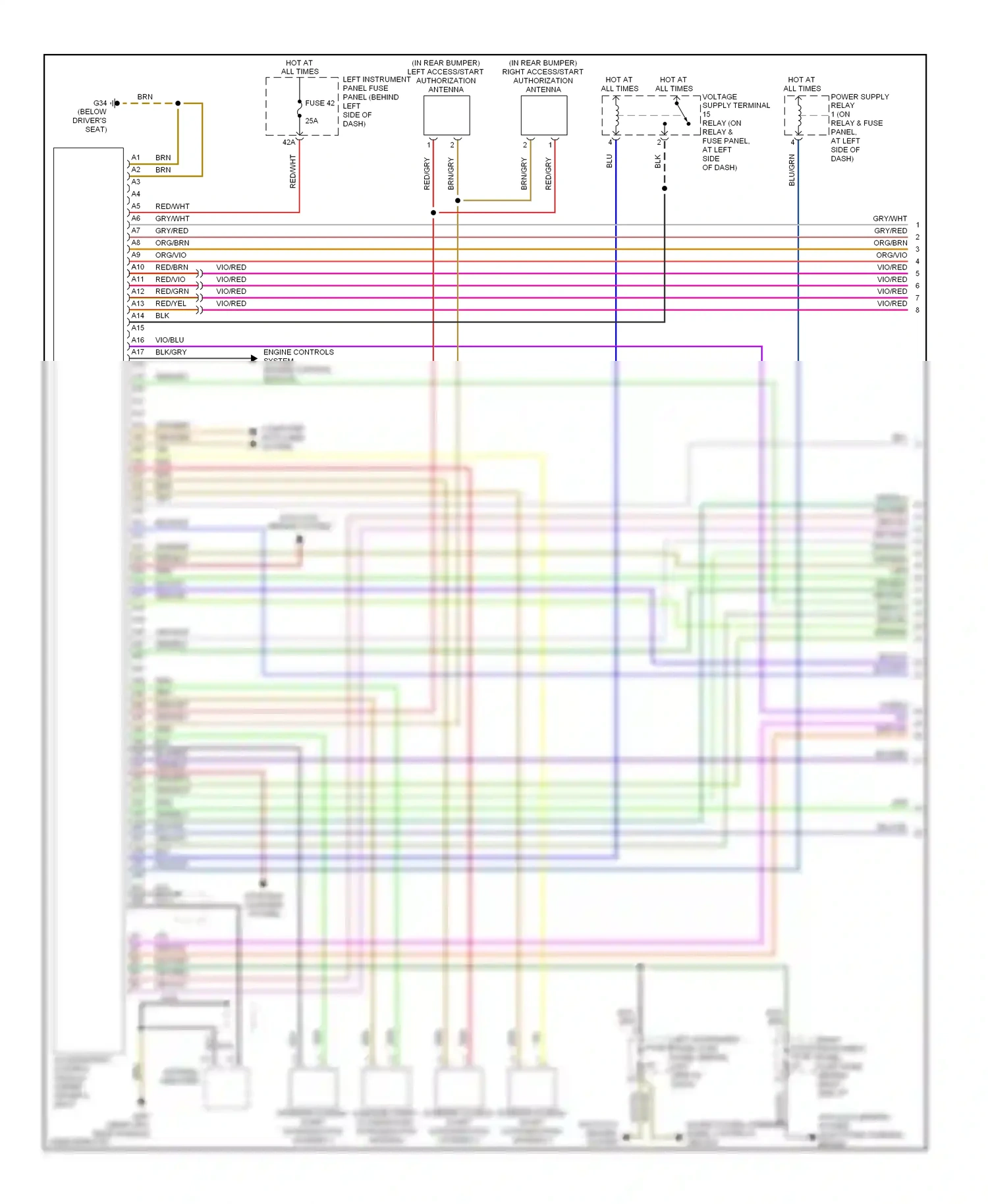 Audi A8 D3 facelift (2005-2007) right instrument panel fuse panel (behind right side of dash) fuse 1 wiring diagram  (1 of 1)