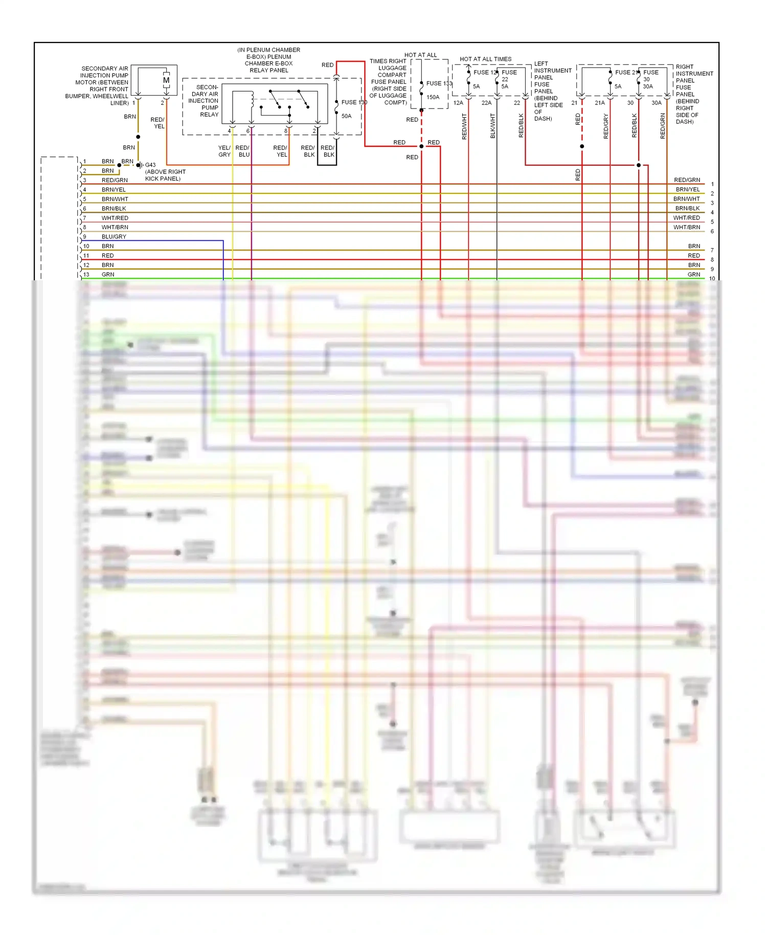 Audi A8 D3 facelift (2005-2007) right instrument panel fuse panel (behind right side of dash) wiring diagram  (15 of 38)