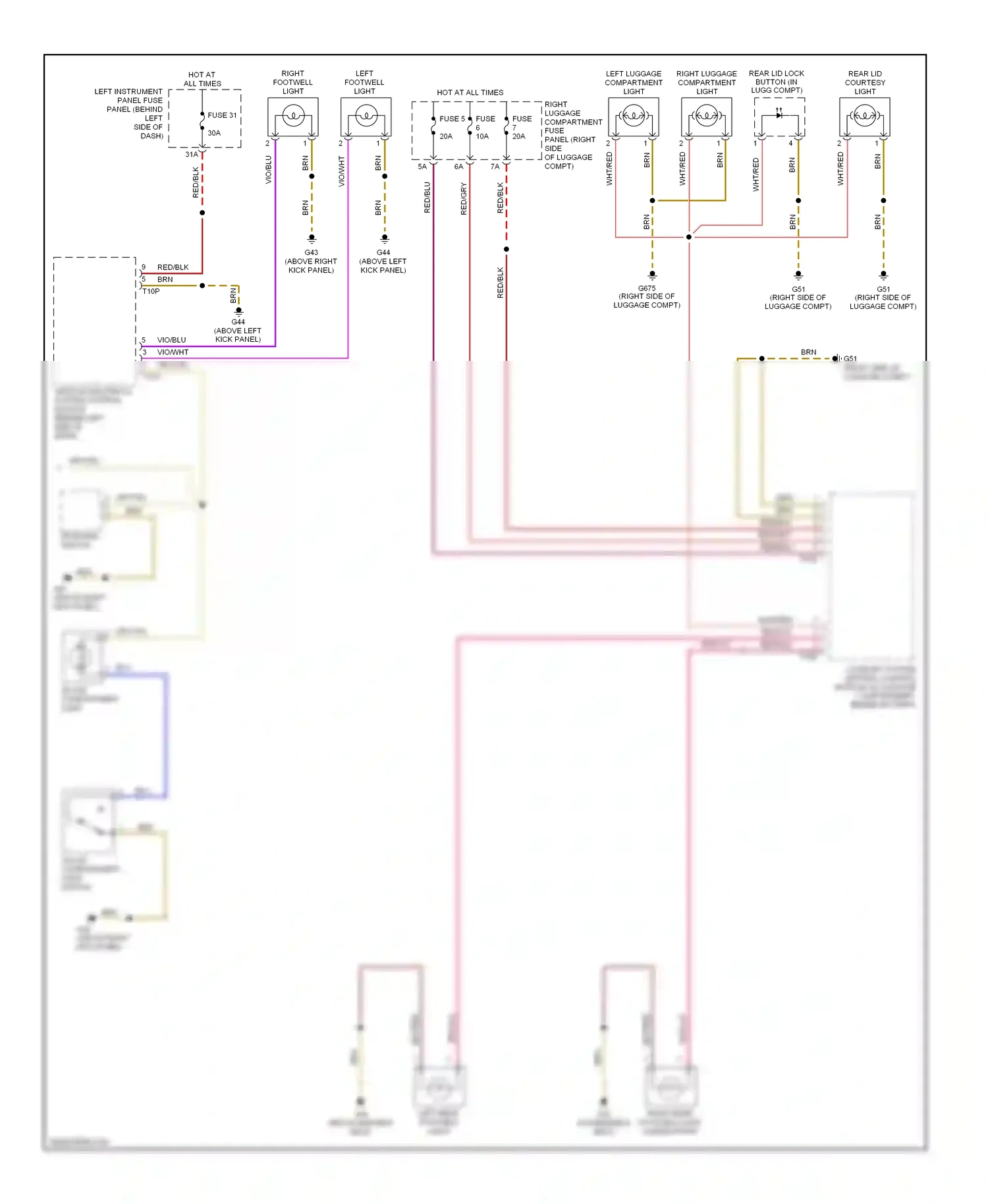Audi A8 D3 facelift (2005-2007) right luggage compartment light wiring diagram  (1 of 1)