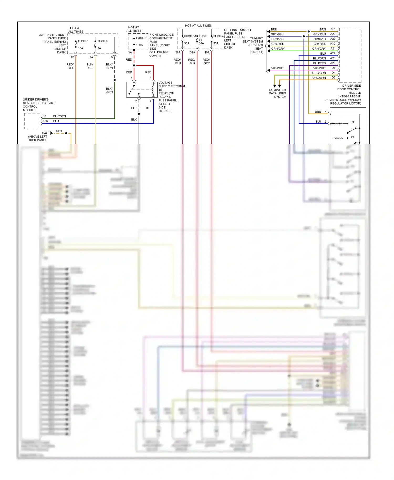 Audi A8 D3 facelift (2005-2007) (under driver's seat) access/start control module wiring diagram  (1 of 1)