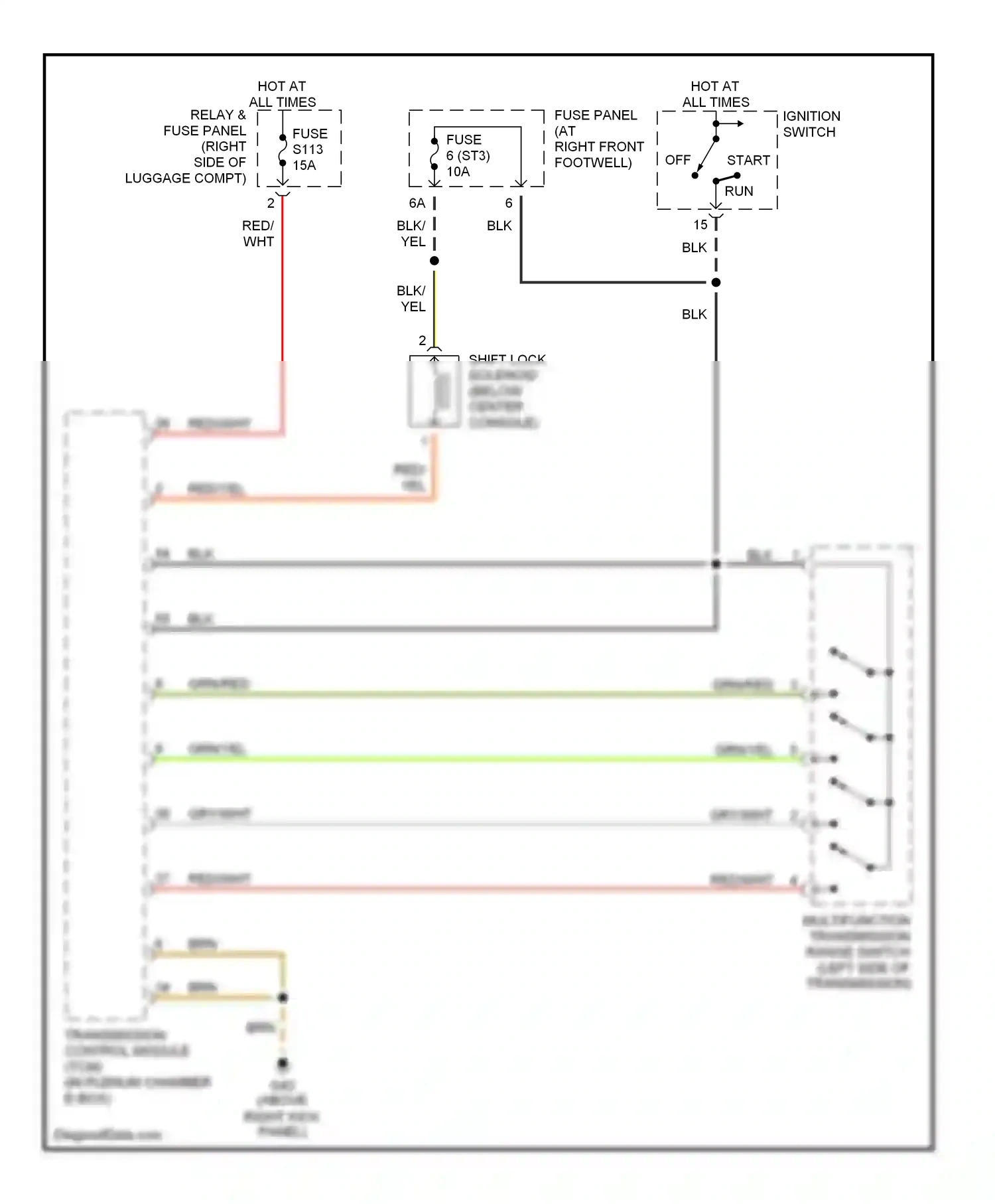 Audi A8 D3 (2002-2005) multifunction transmission range switch (left side of transmission) wiring diagram  (2 of 2)