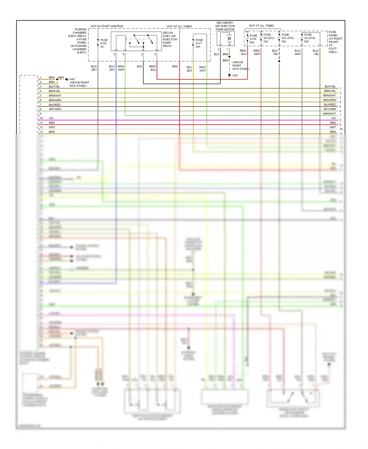 Audi A8 D3 (2002-2005) plenum chamber e-box relay & fuse panel (in plenum chamber e-box) wiring diagram  (2 of 3)