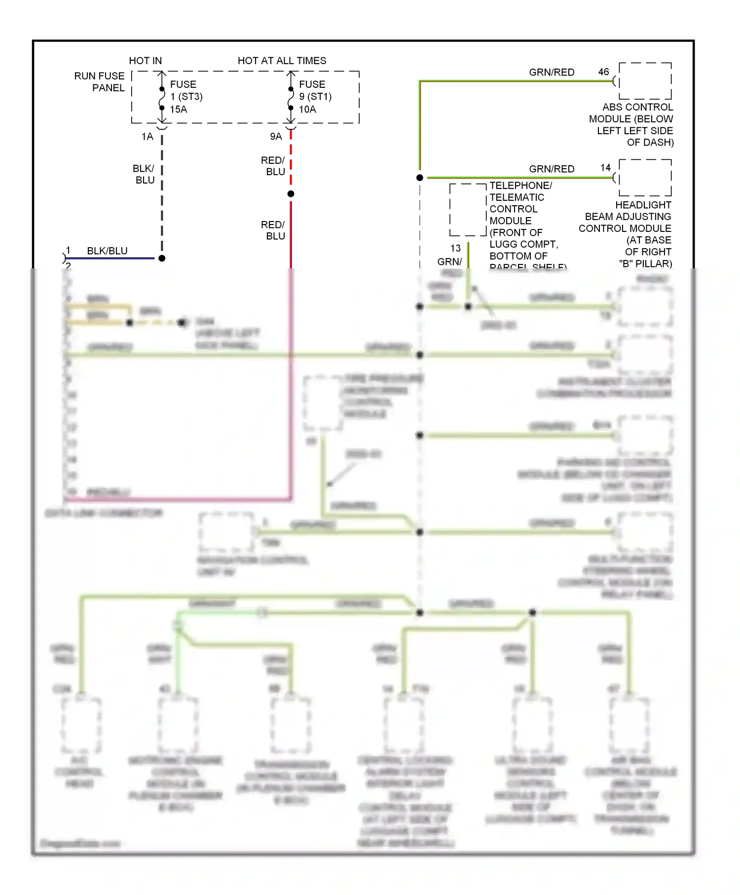 Audi A8 D3 (2002-2005) transmission control module (in plenum chamber e-box) wiring diagram  (1 of 2)