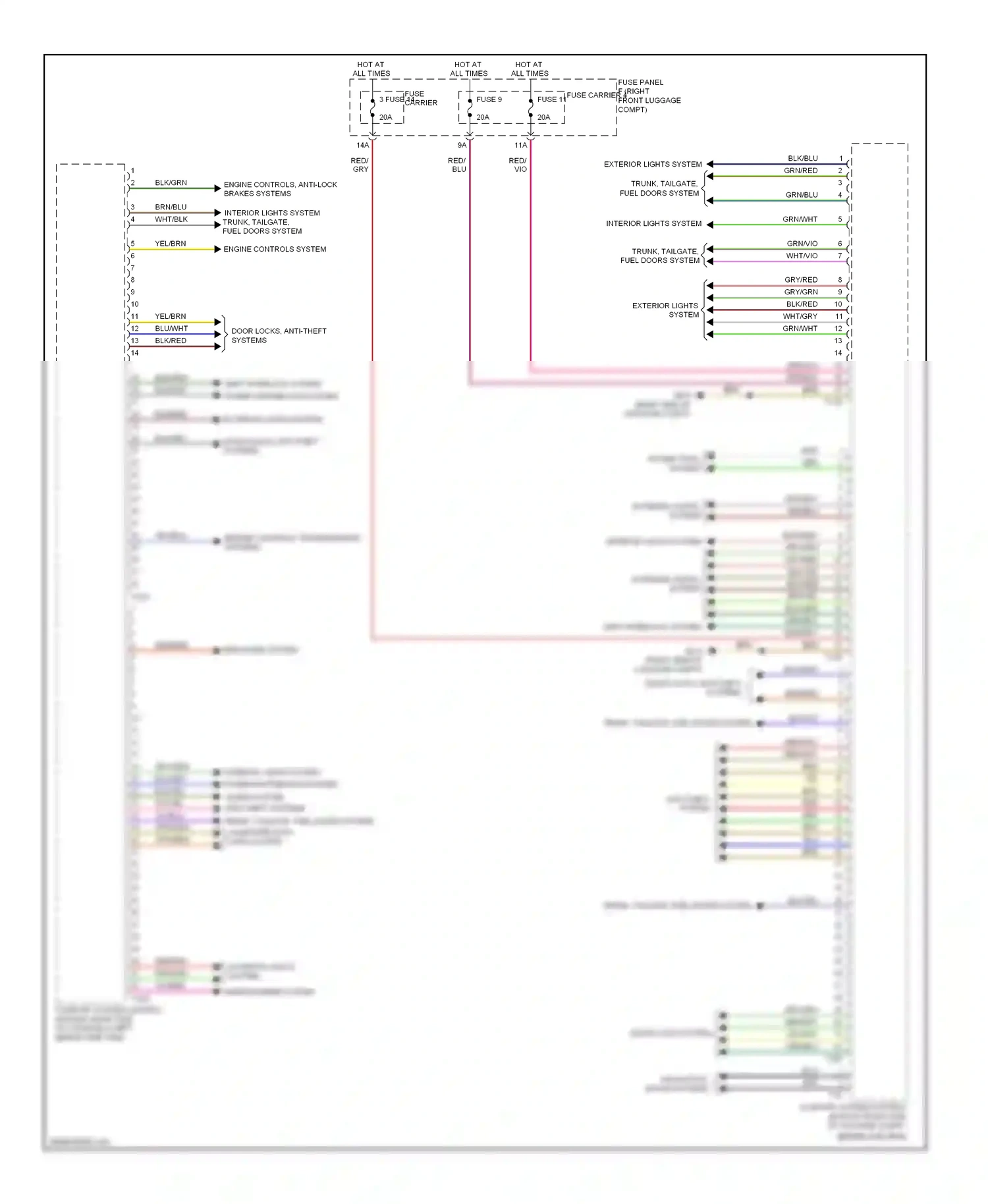 Audi A8 D4 (2010-2014) interior lights system trunk, tailgate, fuel doors system wiring diagram  (1 of 1)