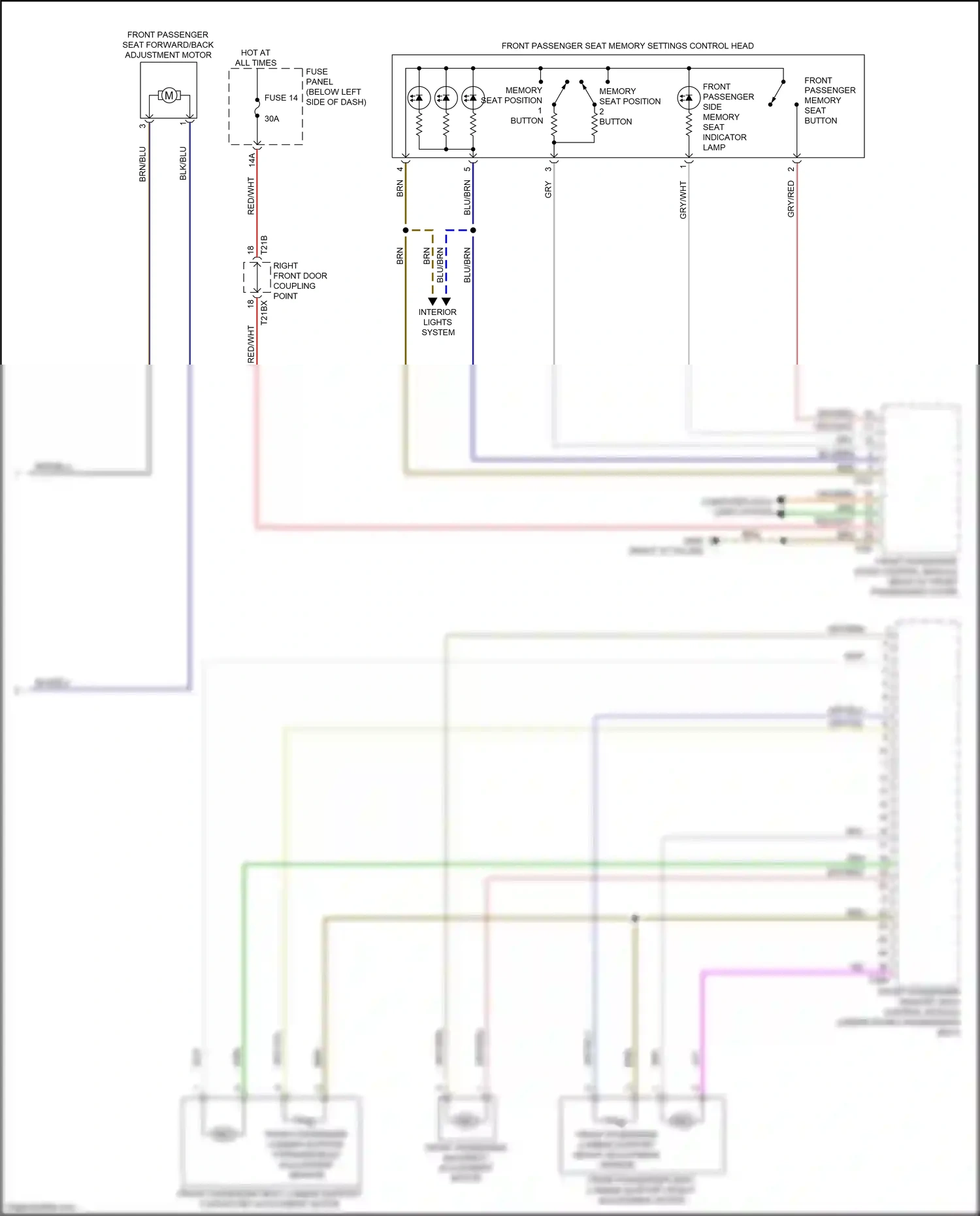 Wiring diagram front passenger memory seat button for Audi A8 D5 facelift (2021-2024) (3 of 3)