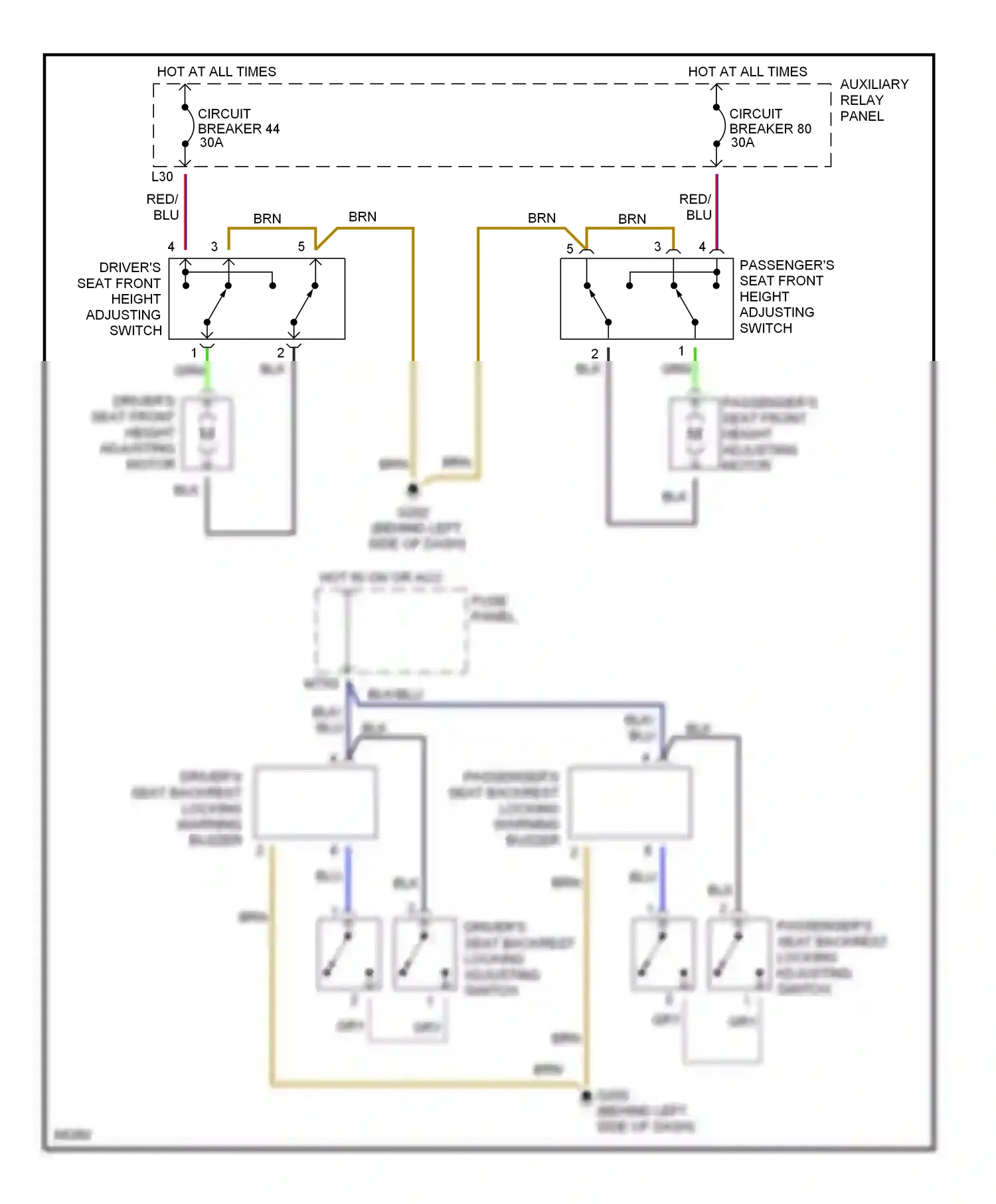 Wiring diagram driver's seat front height adjusting switch for Audi Cabriolet I (1991-2000) (1 of 1)