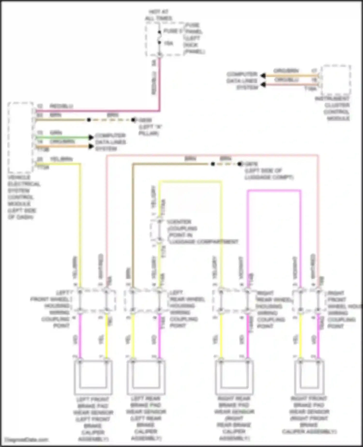 Wiring diagram left rear brake pad wear sensor for Audi e-tron GT I (2020-2024) (2 of 3)