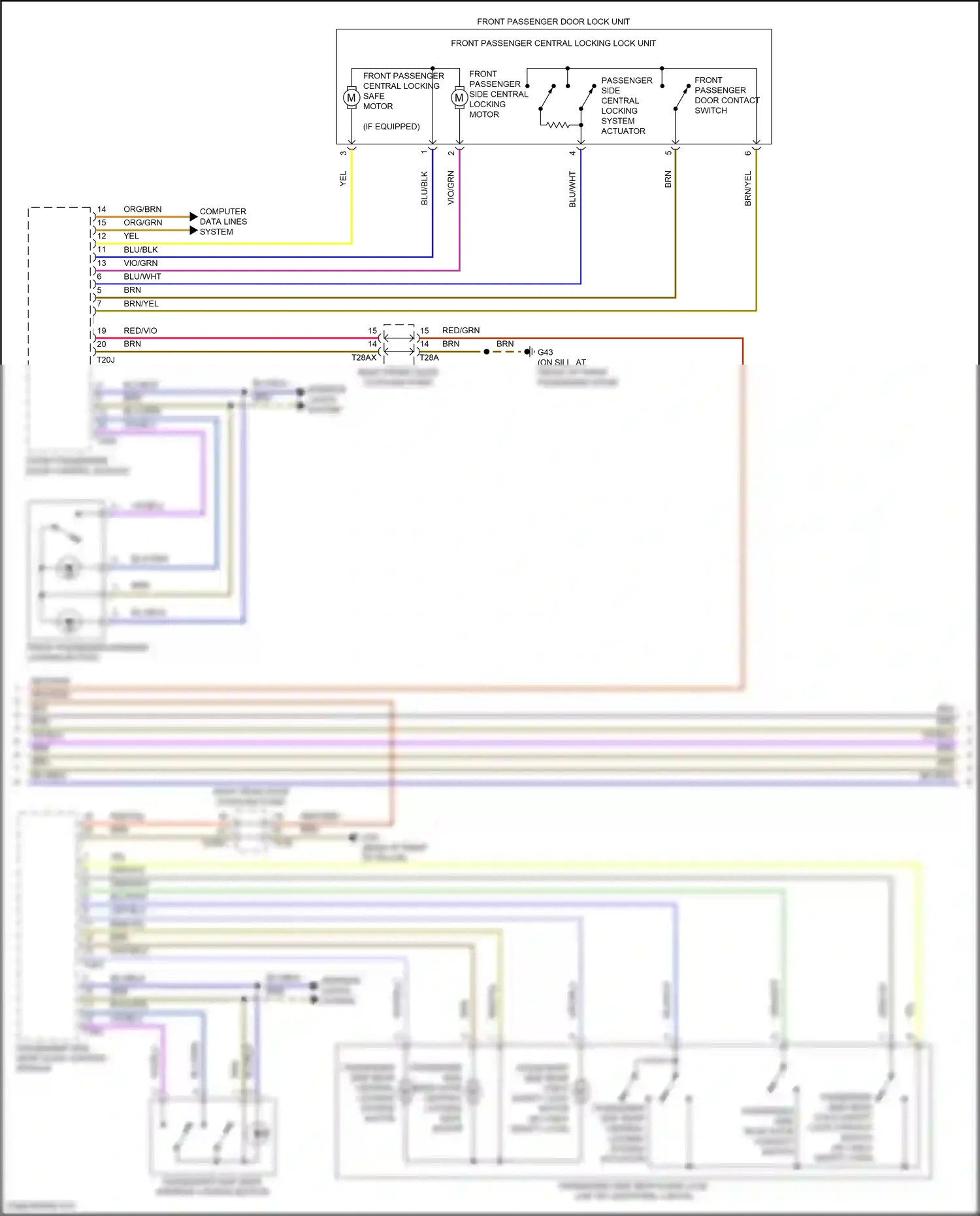 Audi Q3 II (2018-2024) front passenger interior locking button wiring diagram  (2 of 5)