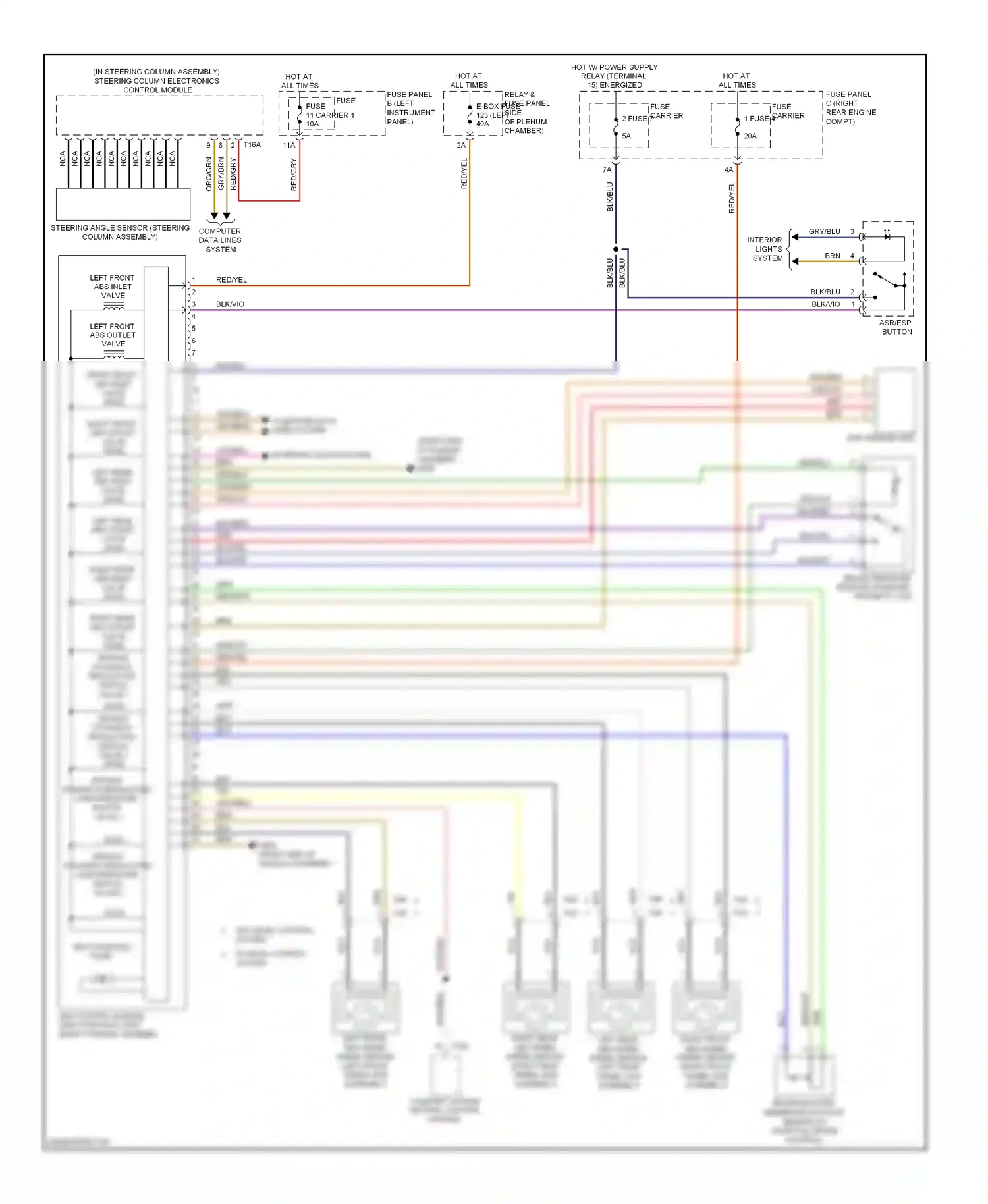 Audi Q7 4L facelift (2009-2015) abs control module (abs hydraulic unit) (right plenum chamber) wiring diagram  (1 of 2)
