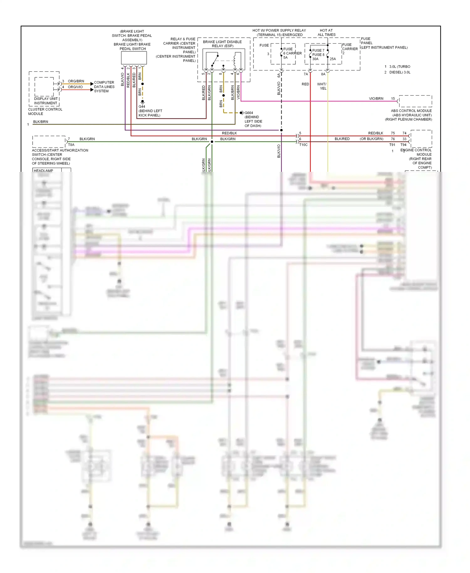 Audi Q7 4L facelift (2009-2015) abs control module (abs hydraulic unit) (right plenum chamber) wiring diagram  (2 of 2)
