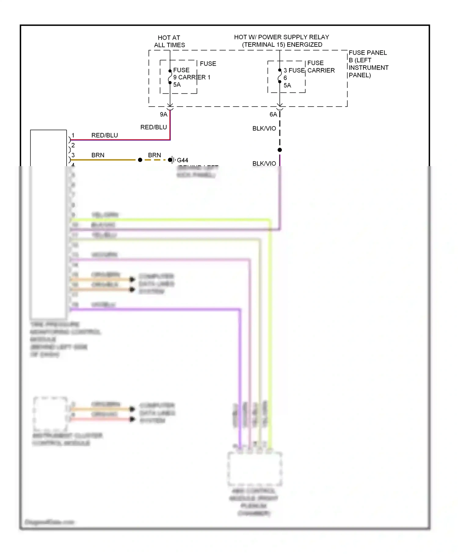 Audi Q7 4L facelift (2009-2015) abs control module (right plenum chamber) wiring diagram  (1 of 2)