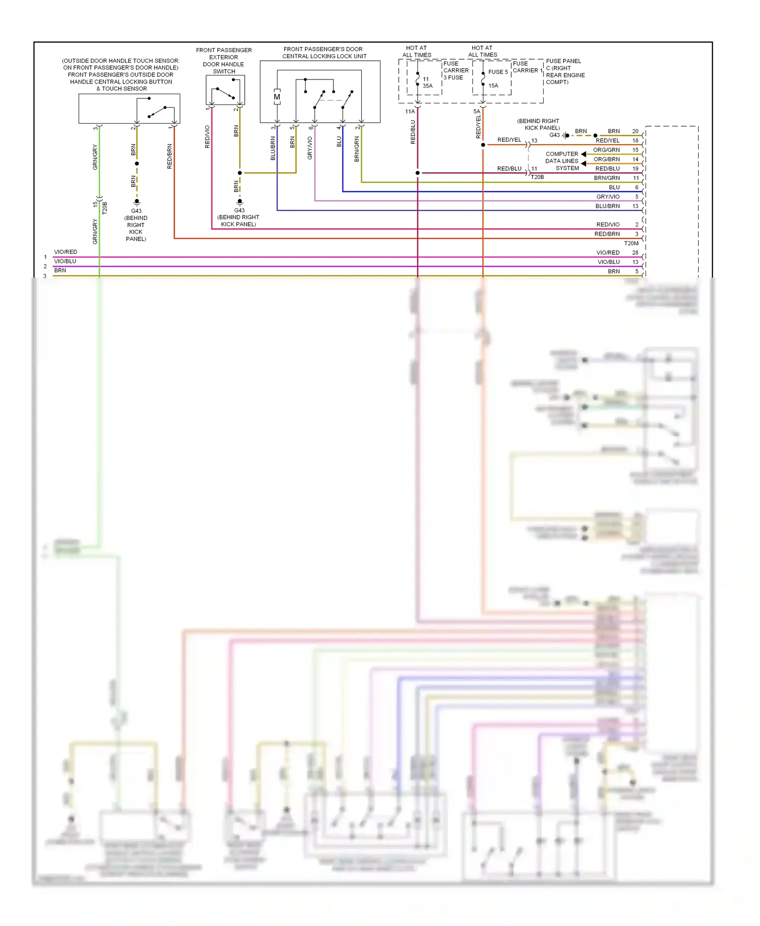 Audi Q7 4L facelift (2009-2015) right rear interior lock wiring diagram  (1 of 1)