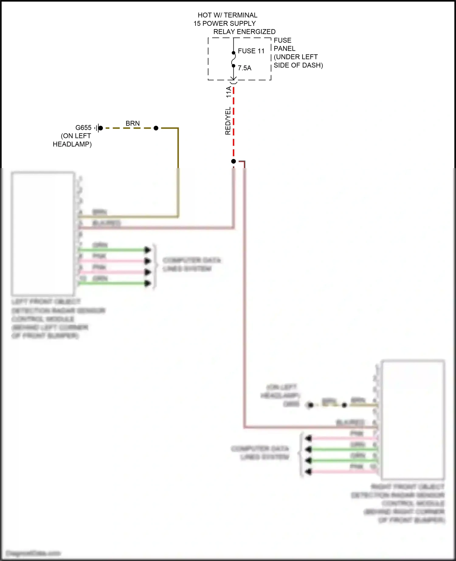 Audi Q8 I (2018-2023) right front object detection radar sensor control module wiring diagram  (3 of 4)