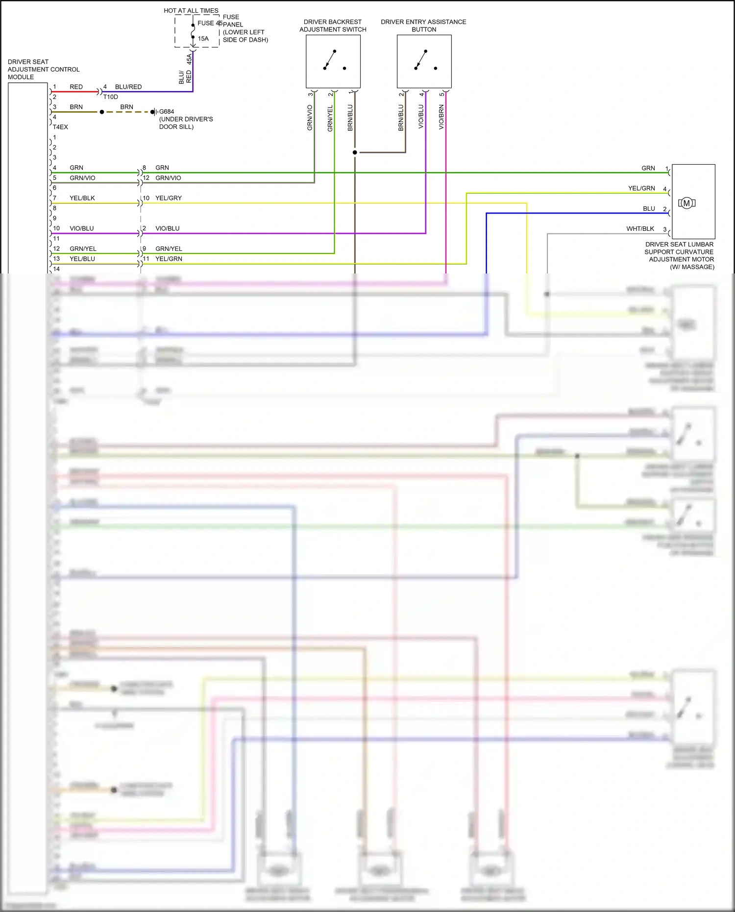 Audi RS3 8V facelift (2017-2021) driver backrest adjustment switch wiring diagram  (1 of 2)