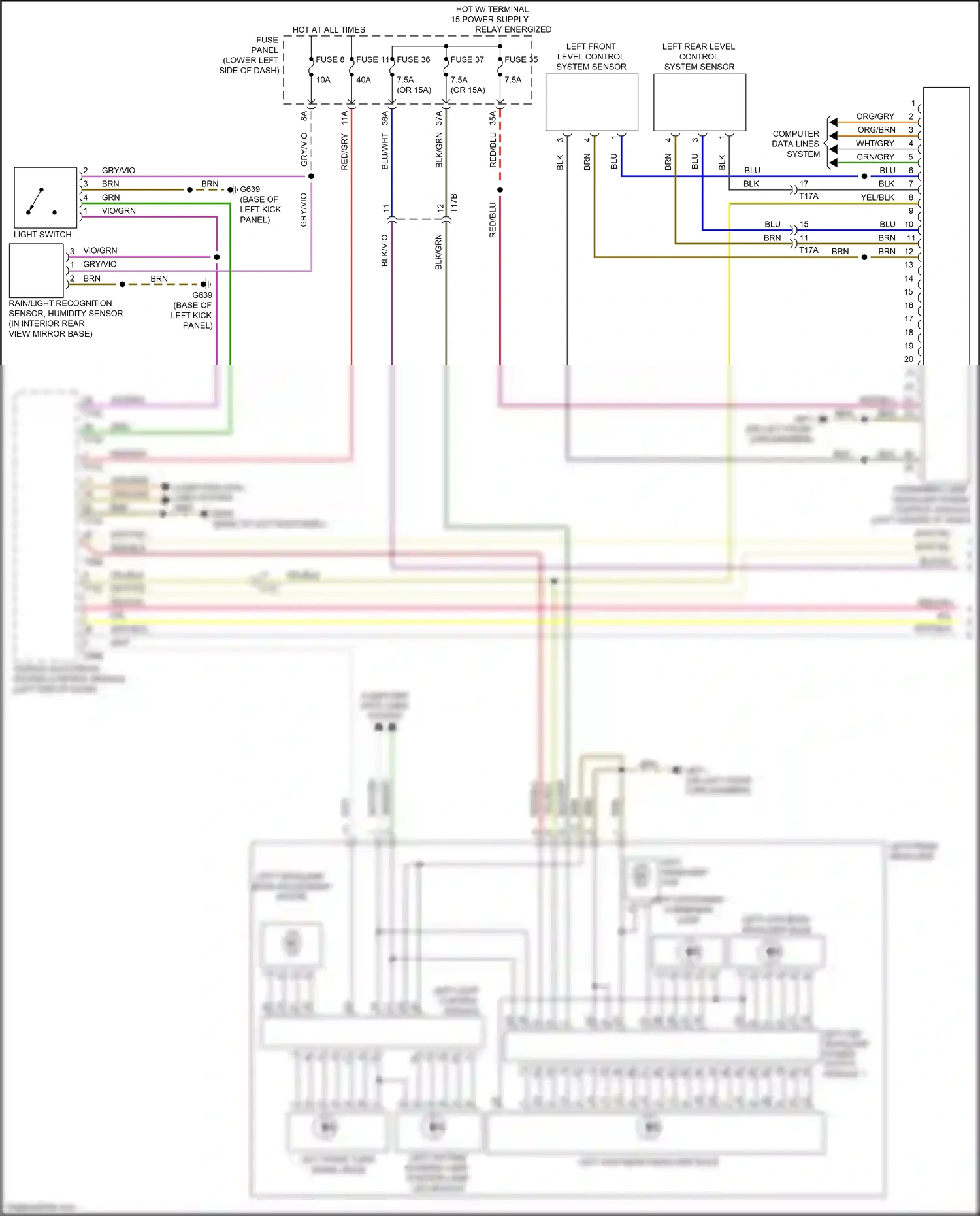 Audi RS3 8V facelift (2017-2021) left rear level control system sensor wiring diagram  (5 of 6)