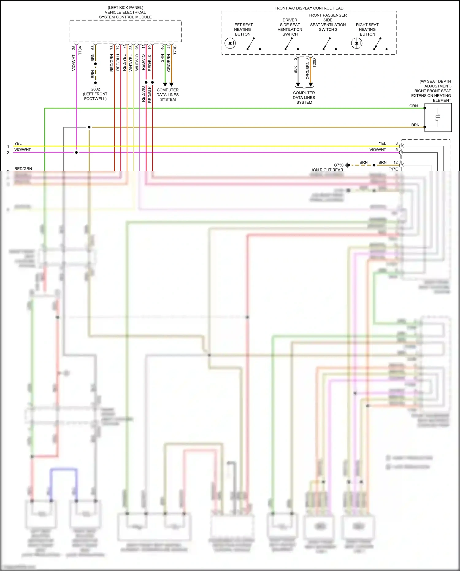 Wiring diagram right front seat heating element, temperature sensor for Audi RS5 F5 facelift (2019-2024) (2 of 2)