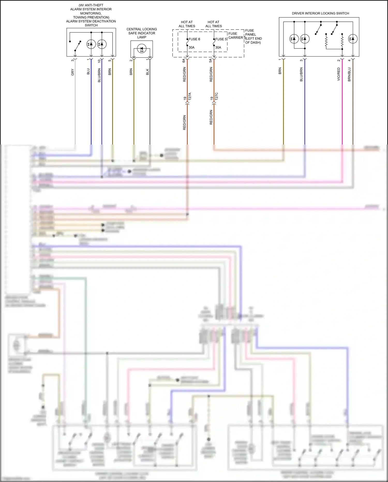 Audi RS7 I facelift (2014-2018) driver interior locking switch wiring diagram  (1 of 3)