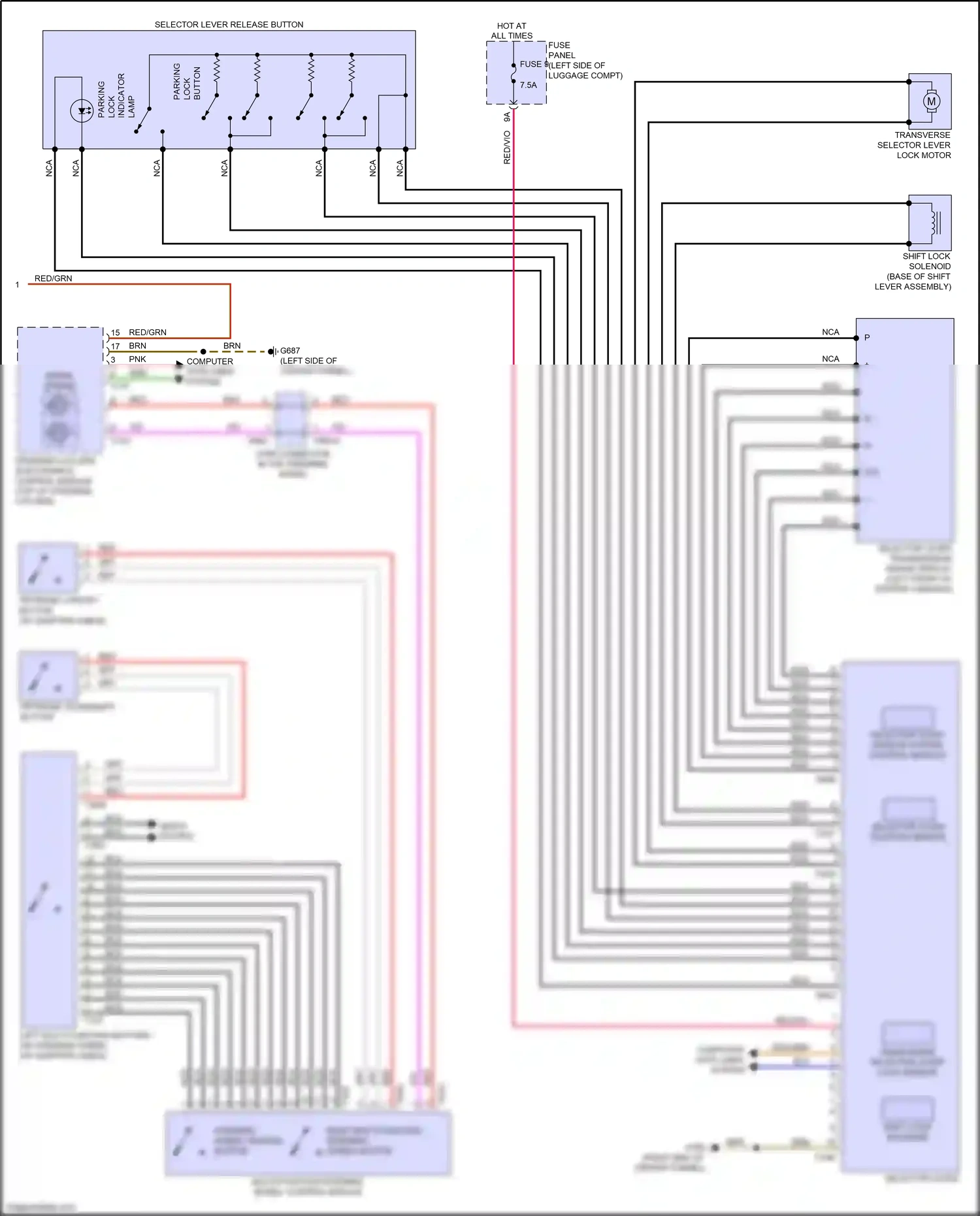 Audi RS7 II (2019-2024) tiptronic downshift button wiring diagram  (1 of 2)