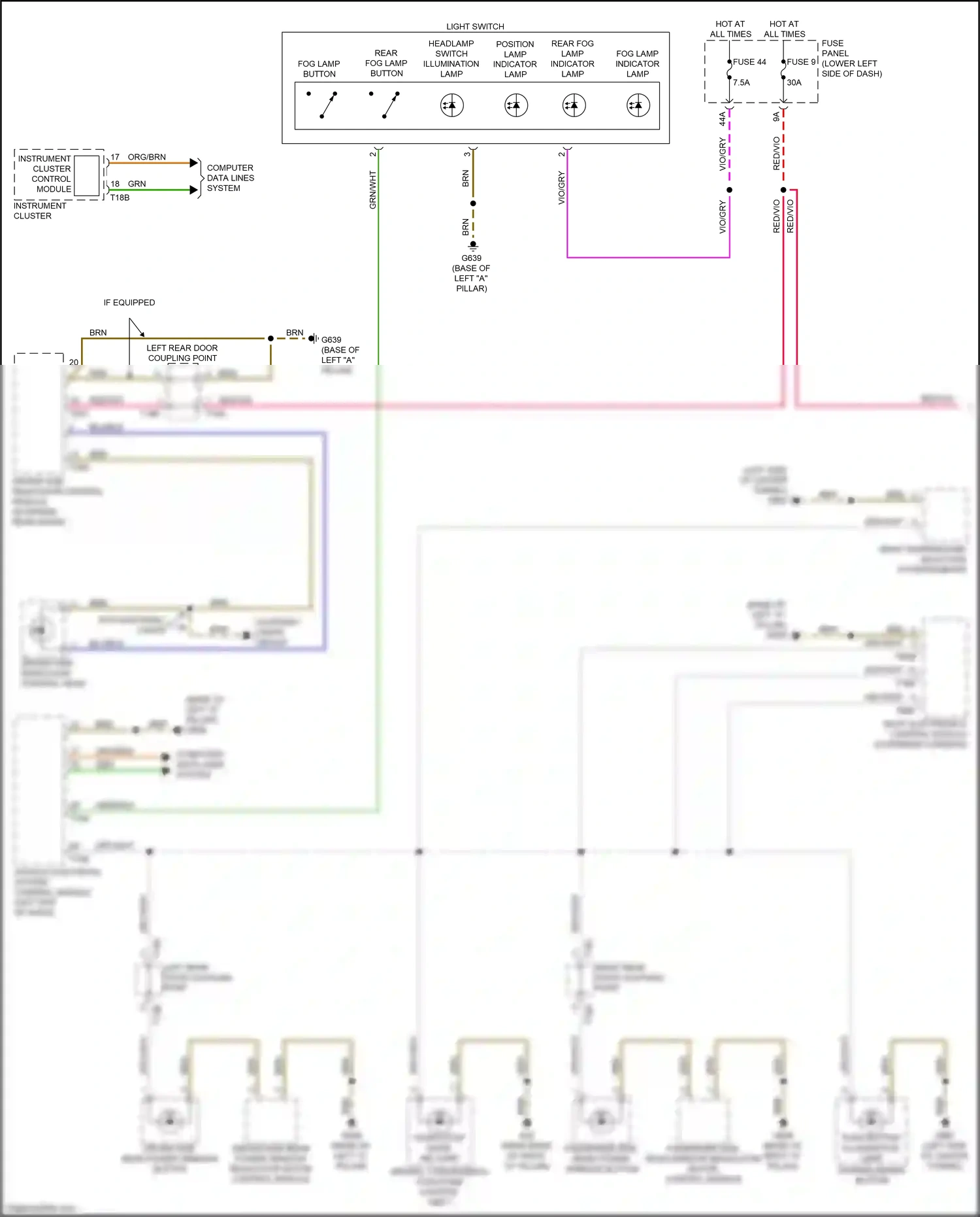 Audi S3 8Y (2020-2024) driver side rear power window button wiring diagram  (1 of 2)