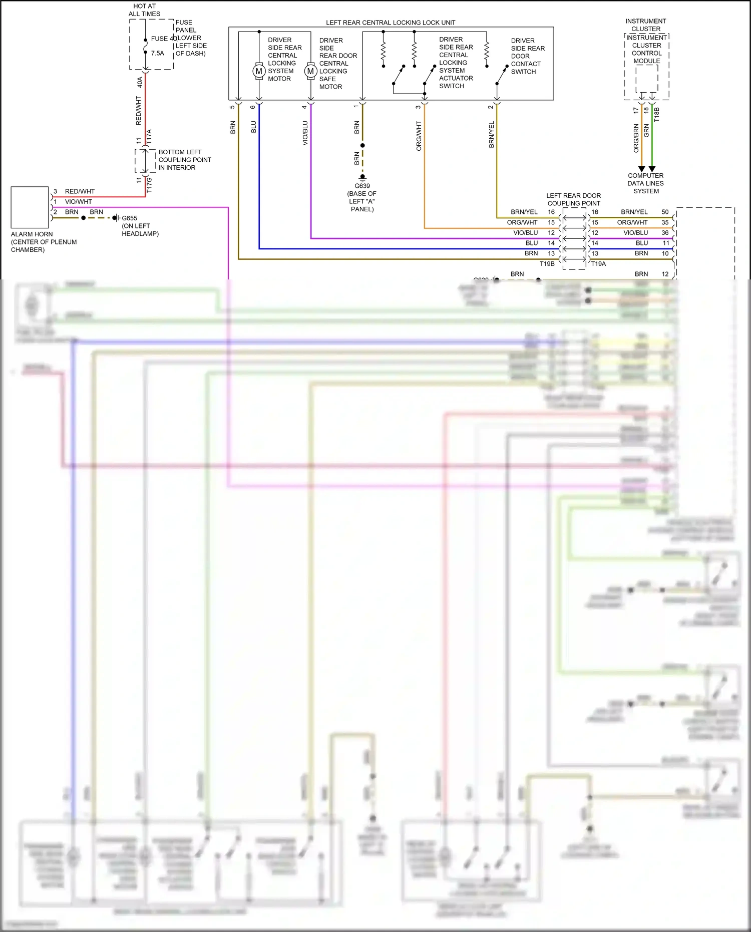 Audi S3 8Y (2020-2024) passenger side rear central locking system motor wiring diagram  (2 of 4)