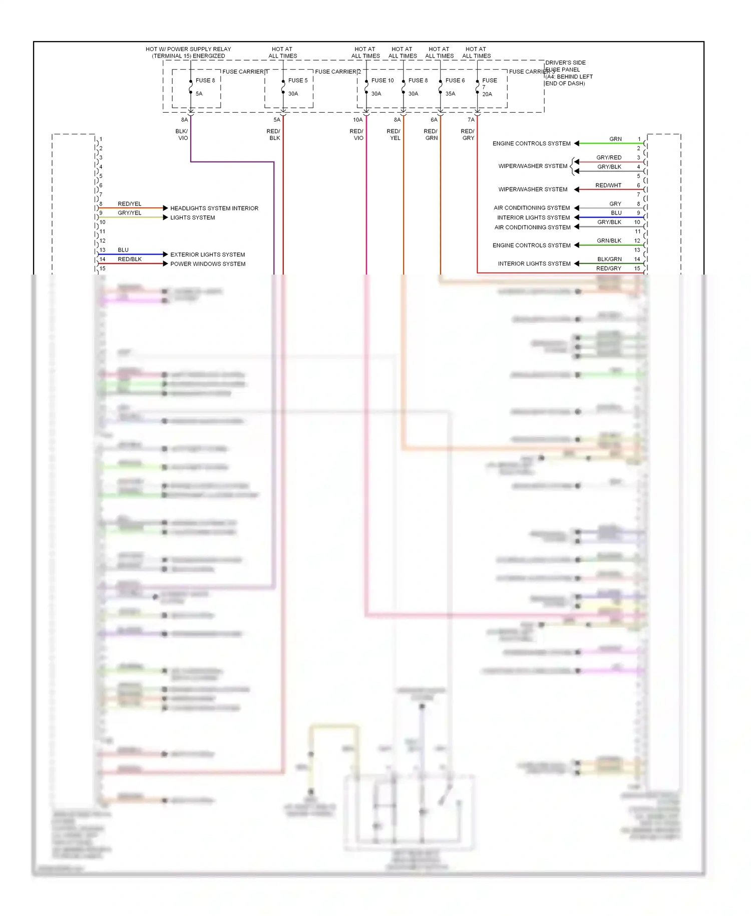 Audi S4 B8 (2008-2011) exterior lights system power windows system wiring diagram  (1 of 1)