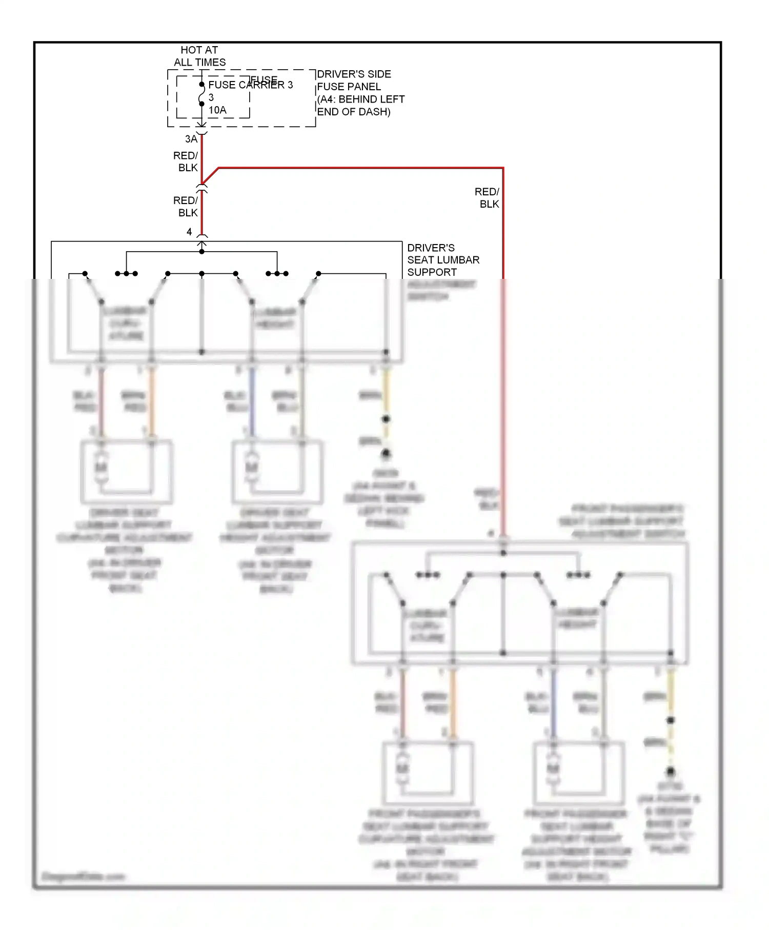 Audi S4 B8 (2008-2011) front seat back) wiring diagram  (1 of 3)