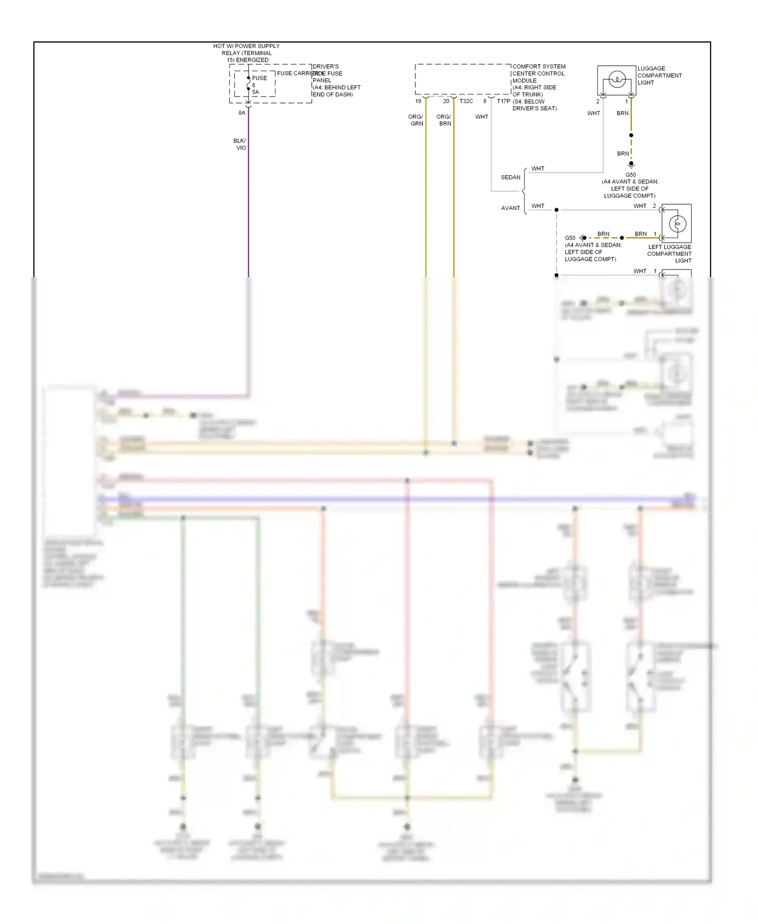Audi S4 B8 (2008-2011) glove compartment lamp switch wiring diagram  (1 of 1)