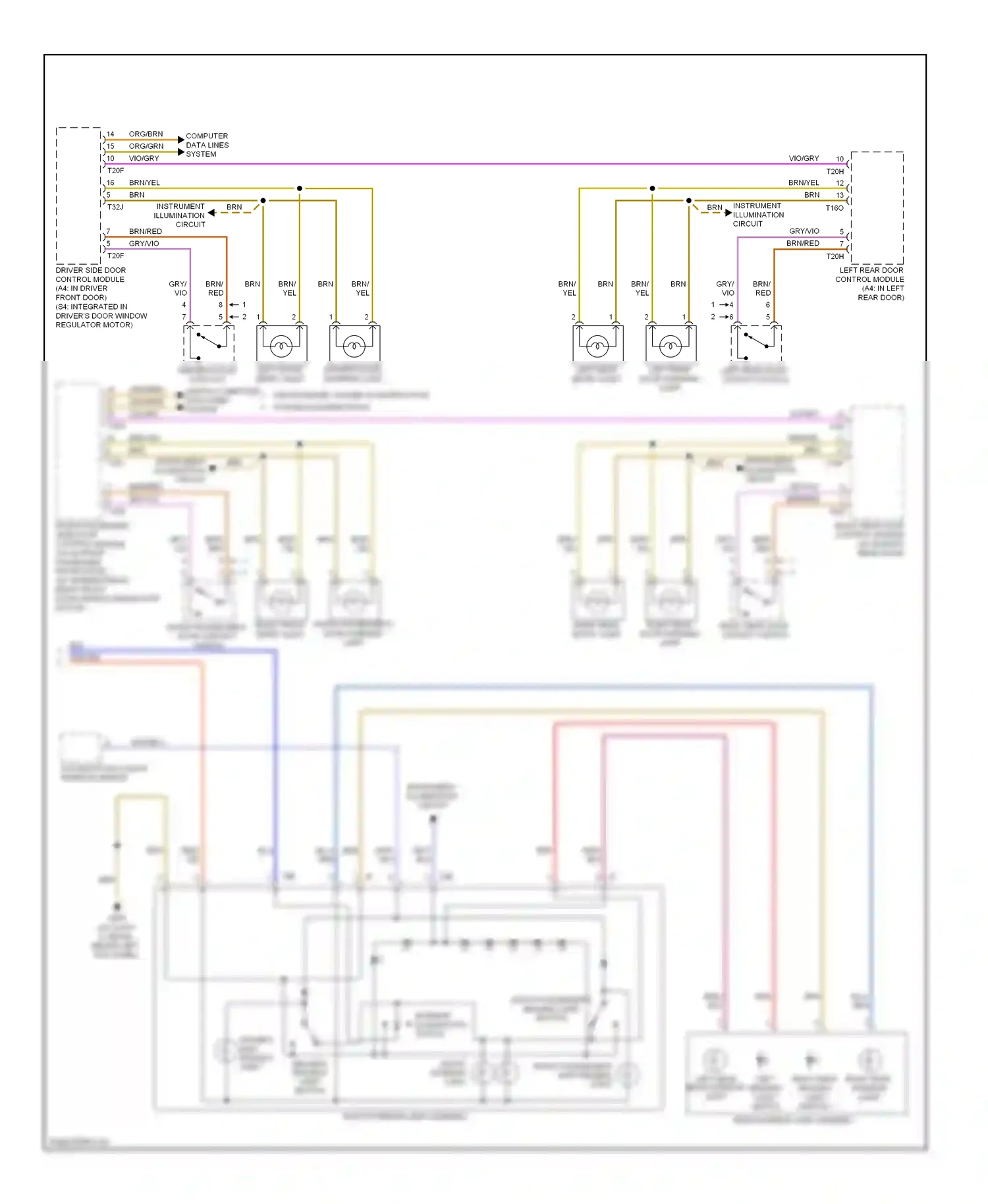 Audi S4 B8 (2008-2011) left rear door warning light wiring diagram  (1 of 2)