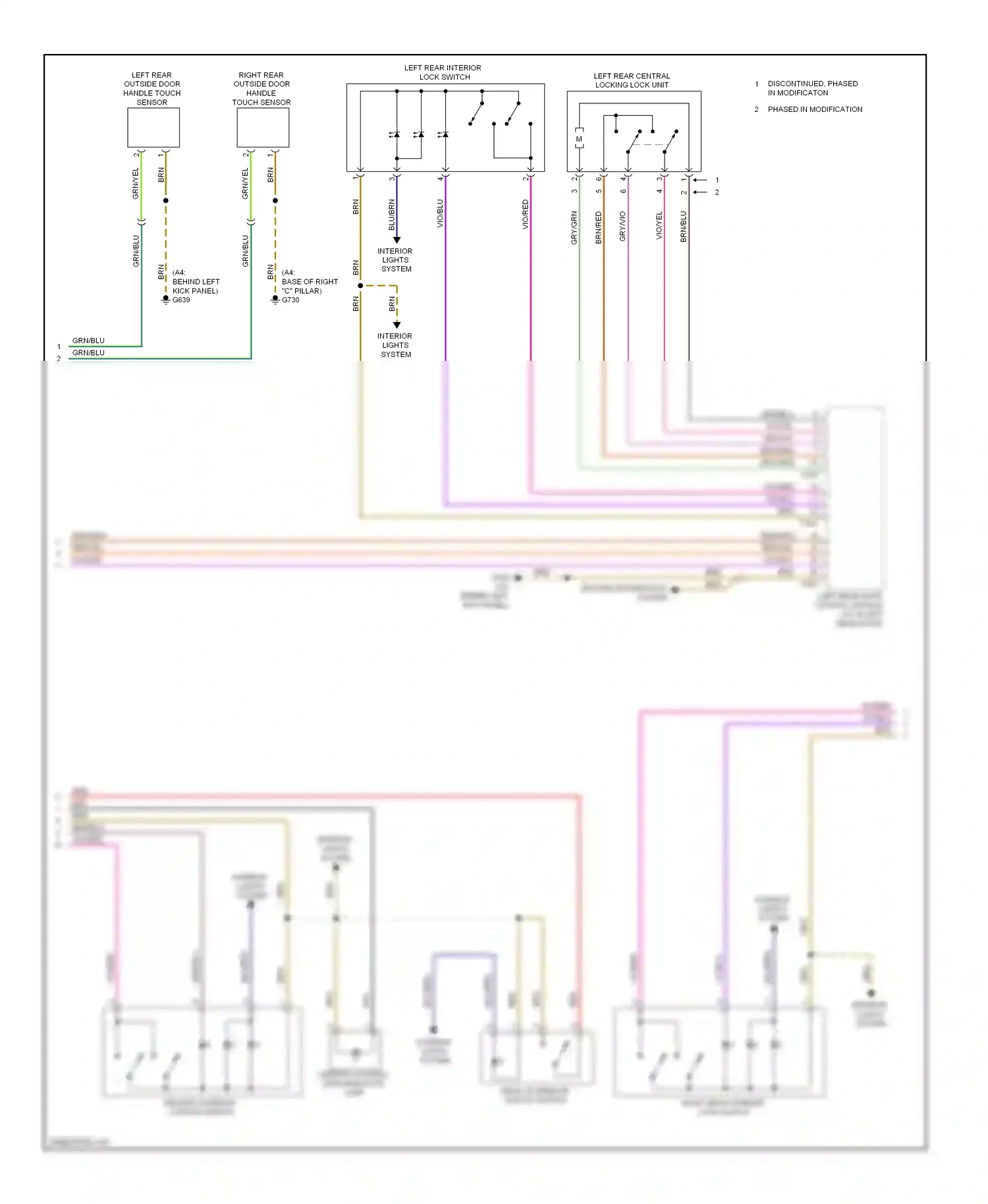 Audi S4 B8 (2008-2011) right rear interior lock switch wiring diagram  (2 of 2)