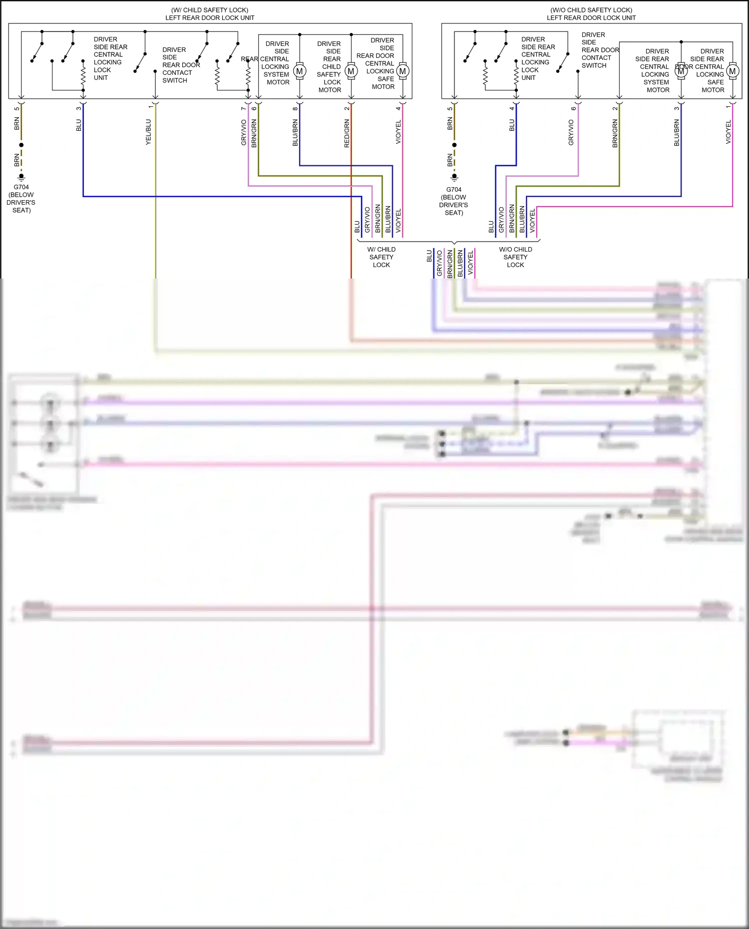 Wiring diagram driver side rear central locking lock unit for Audi S4 B9 (2016-2019) (1 of 2)