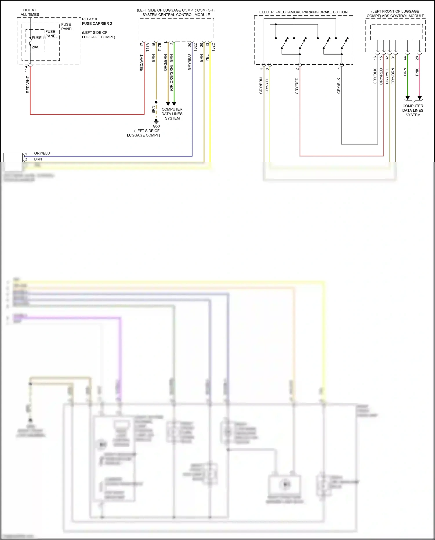 Wiring diagram electro- mechanical parking brake button for Audi S4 B9 (2016-2019) (1 of 5)
