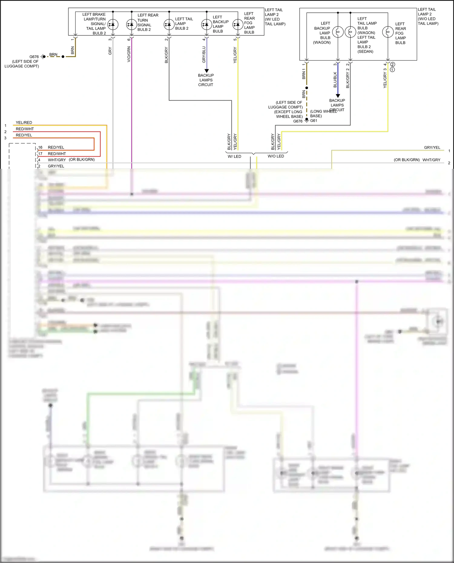 Wiring diagram left backup lamp bulb for Audi S4 B9 (2016-2019) (2 of 3)