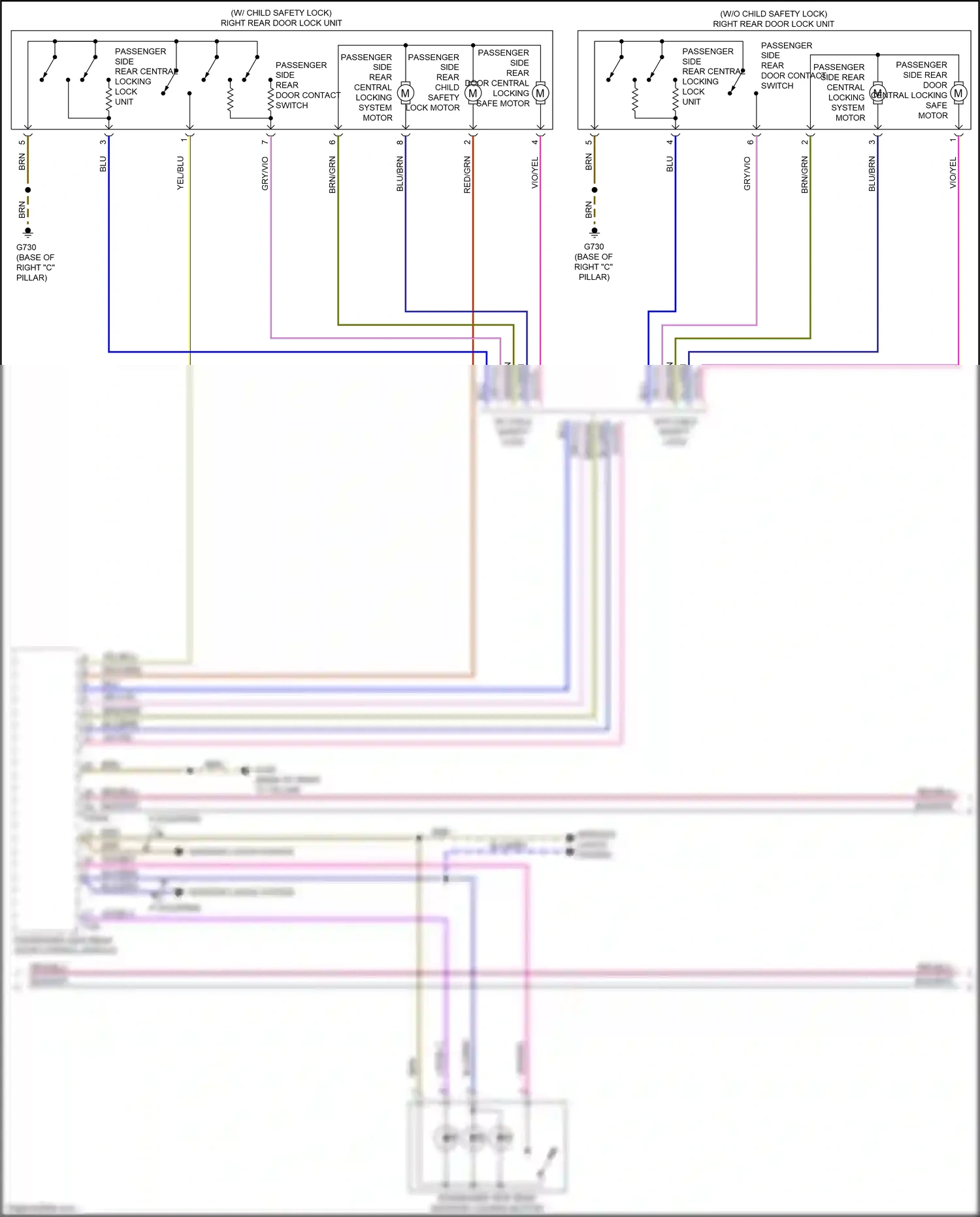 Wiring diagram passenger side rear interior locking button for Audi S4 B9 (2016-2019) (1 of 3)