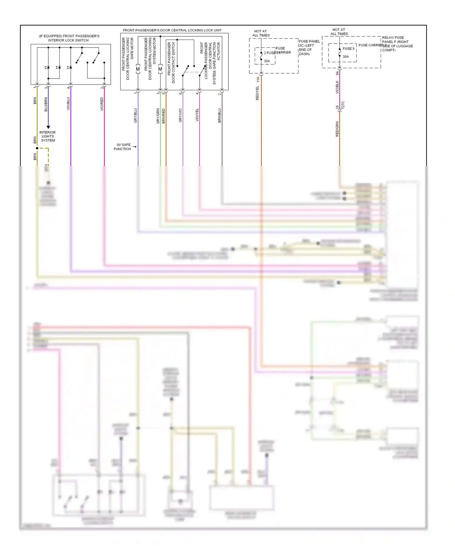 Wiring diagram front passenger's interior lock switch for Audi S5 I facelift (2011-2016) (2 of 2)
