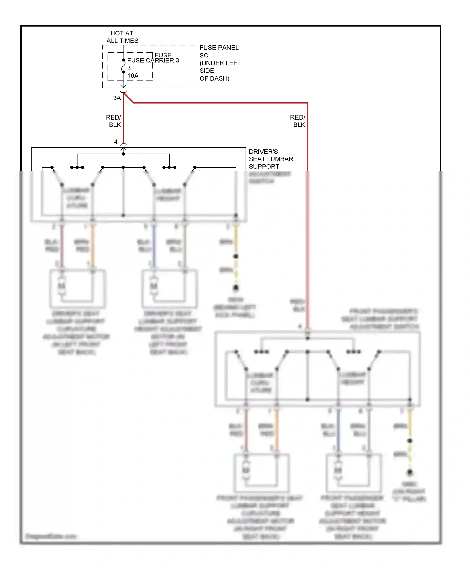 Wiring diagram driver's seat lumbar support adjustment switch for Audi S5 I facelift (2011-2016) (3 of 6)