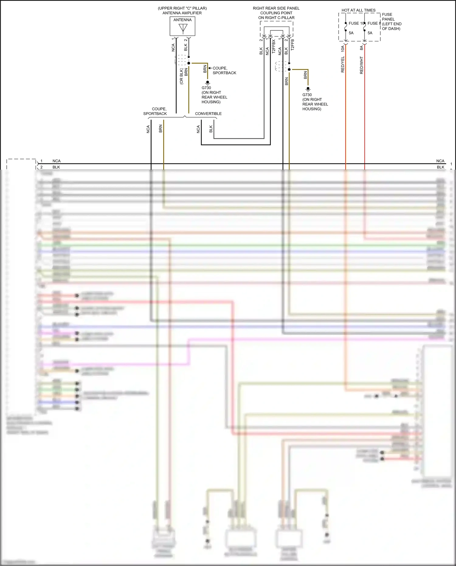 Wiring diagram right rear side panel coupling point on right c-pillar for Audi S5 II (2016-2019) (1 of 2)