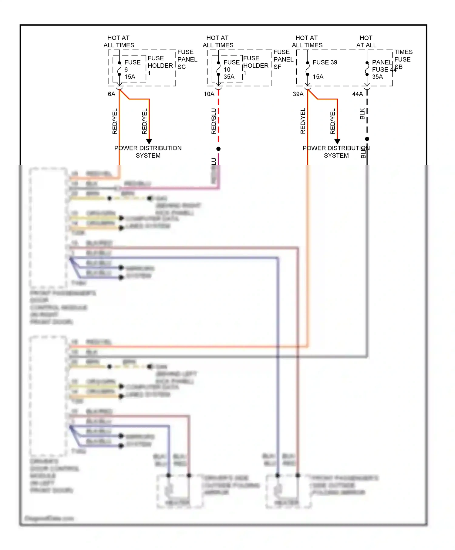 Wiring diagram driver's side outside folding mirror for Audi S6 C6 facelift (2008-2011) (2 of 4)