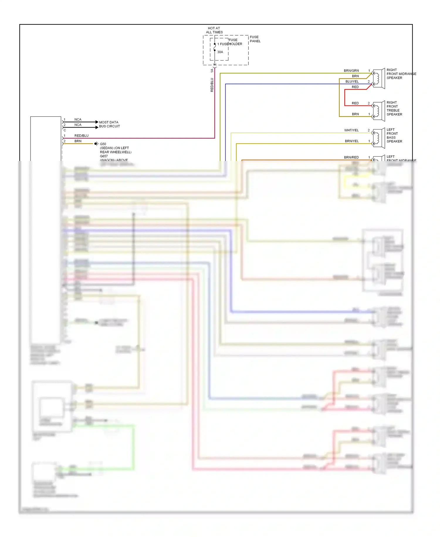Wiring diagram left front bass speaker for Audi S6 C6 facelift (2008-2011) (2 of 4)