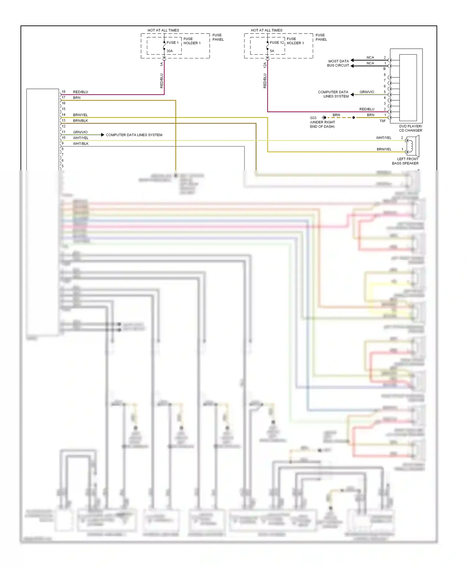 Wiring diagram left front bass speaker for Audi S6 C6 facelift (2008-2011) (3 of 4)