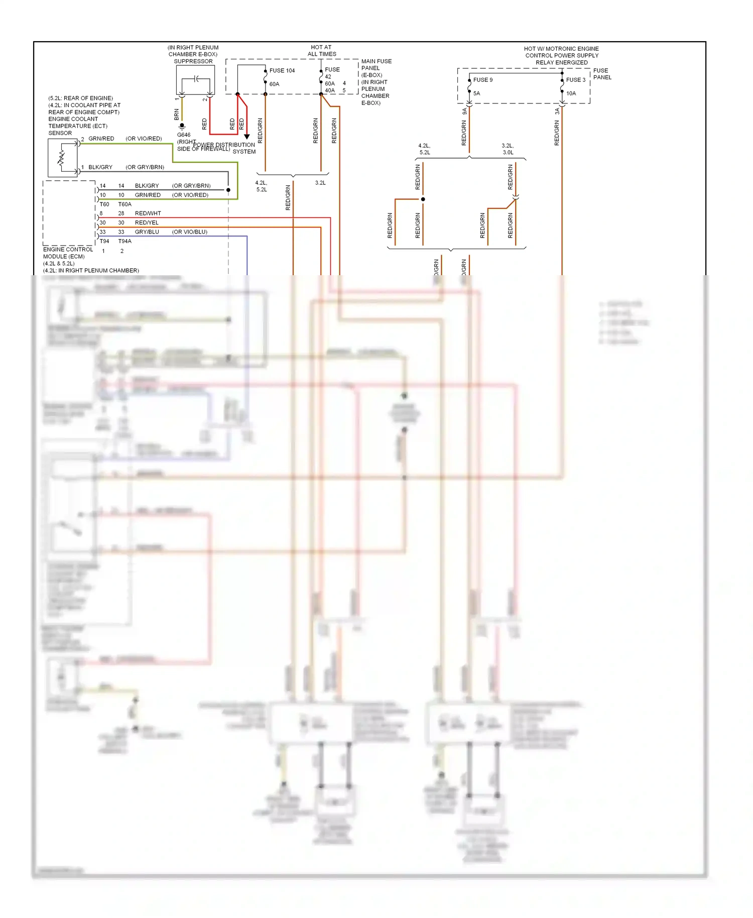 Wiring diagram (right side of engine for Audi S6 C6 facelift (2008-2011) (1 of 2)