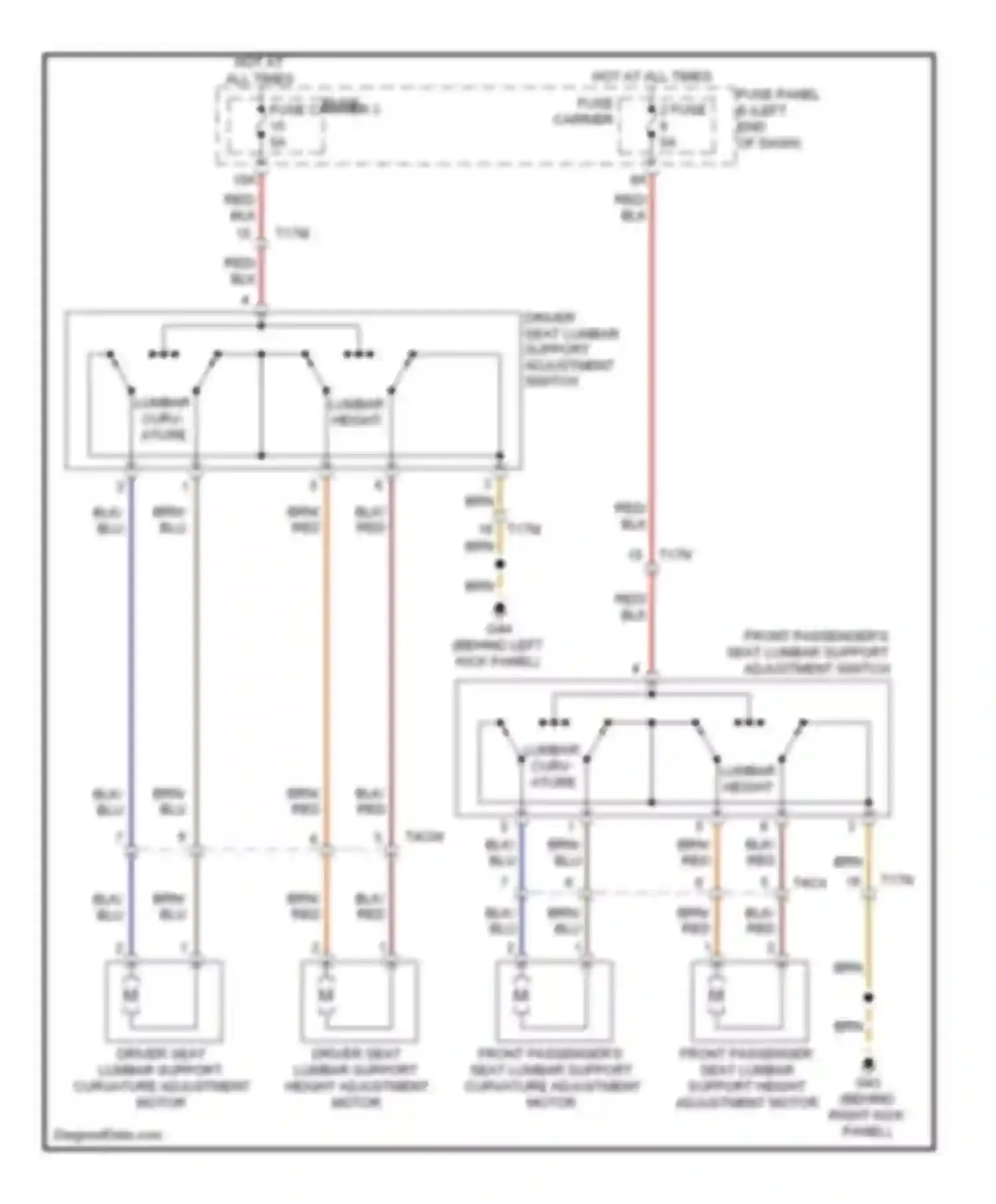 Wiring diagram front passenger seat lumbar support height adjustment motor for Audi S6 C7 (2012-2014) (1 of 3)