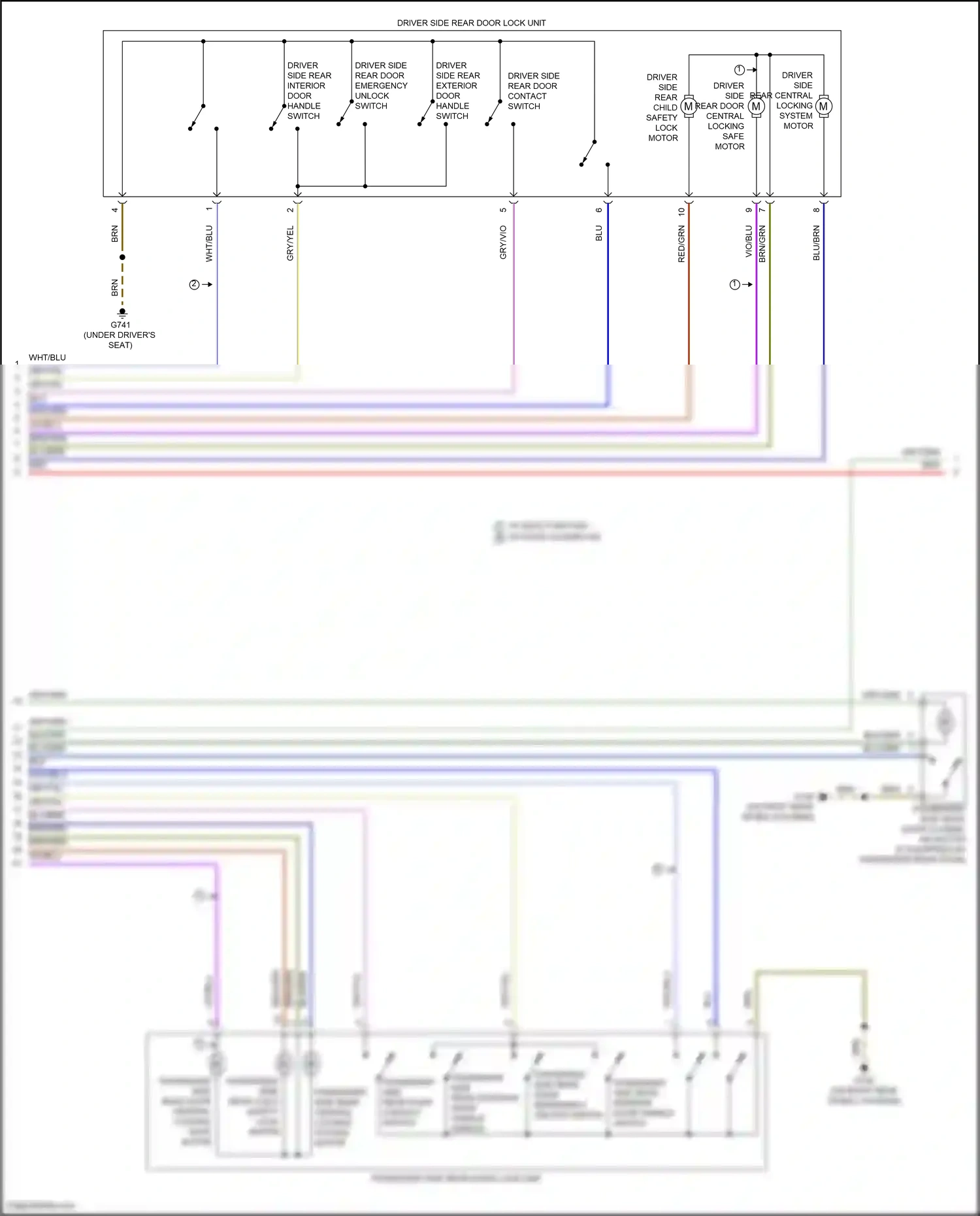Audi S6 C8 (2019-2024) driver side rear central locking system motor wiring diagram  (1 of 2)