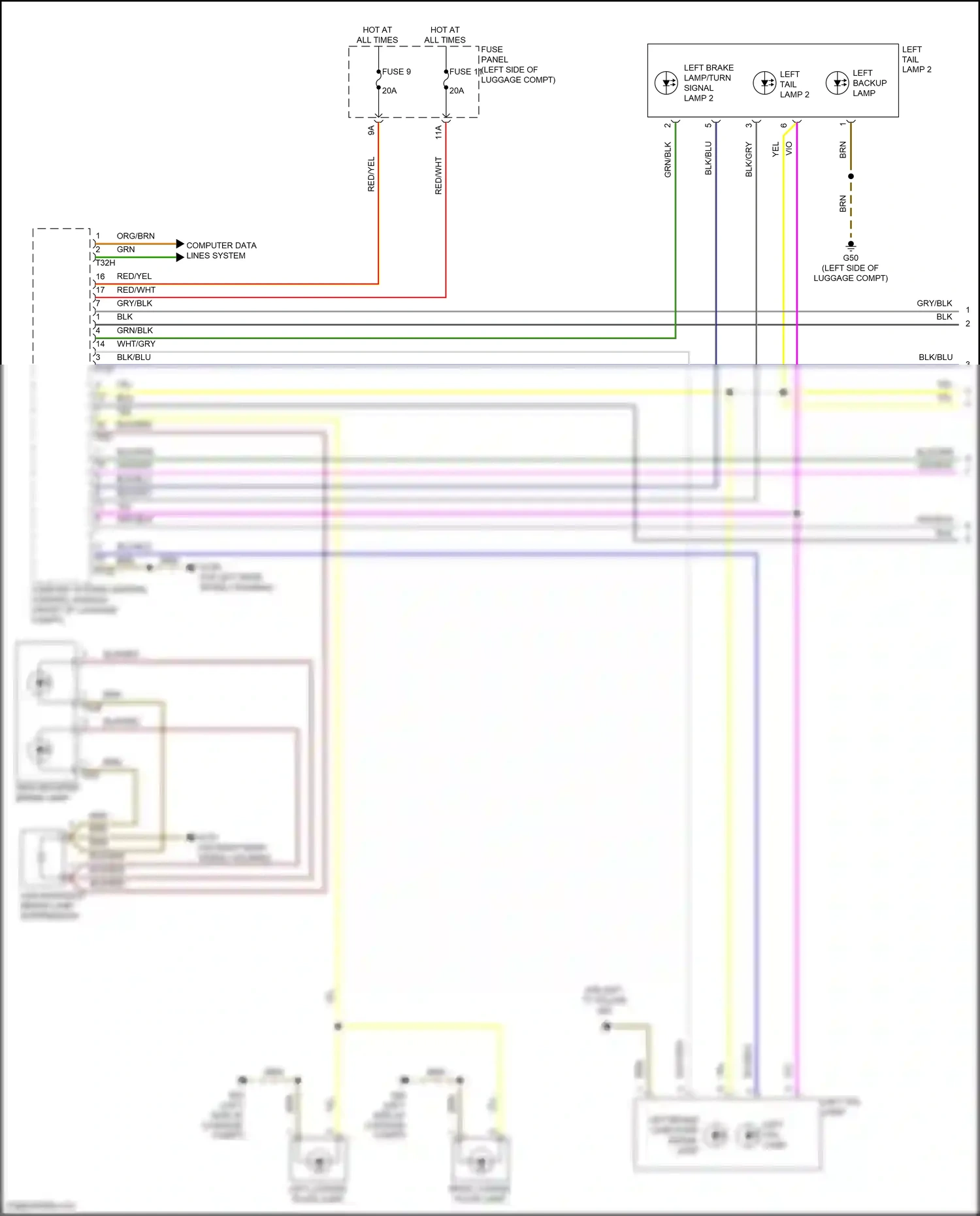 Audi S6 C8 (2019-2024) left backup lamp wiring diagram  (2 of 4)