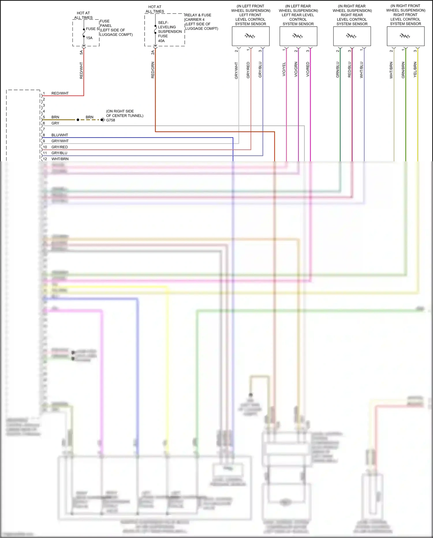 Audi S6 C8 (2019-2024) left rear level control system sensor wiring diagram  (1 of 4)