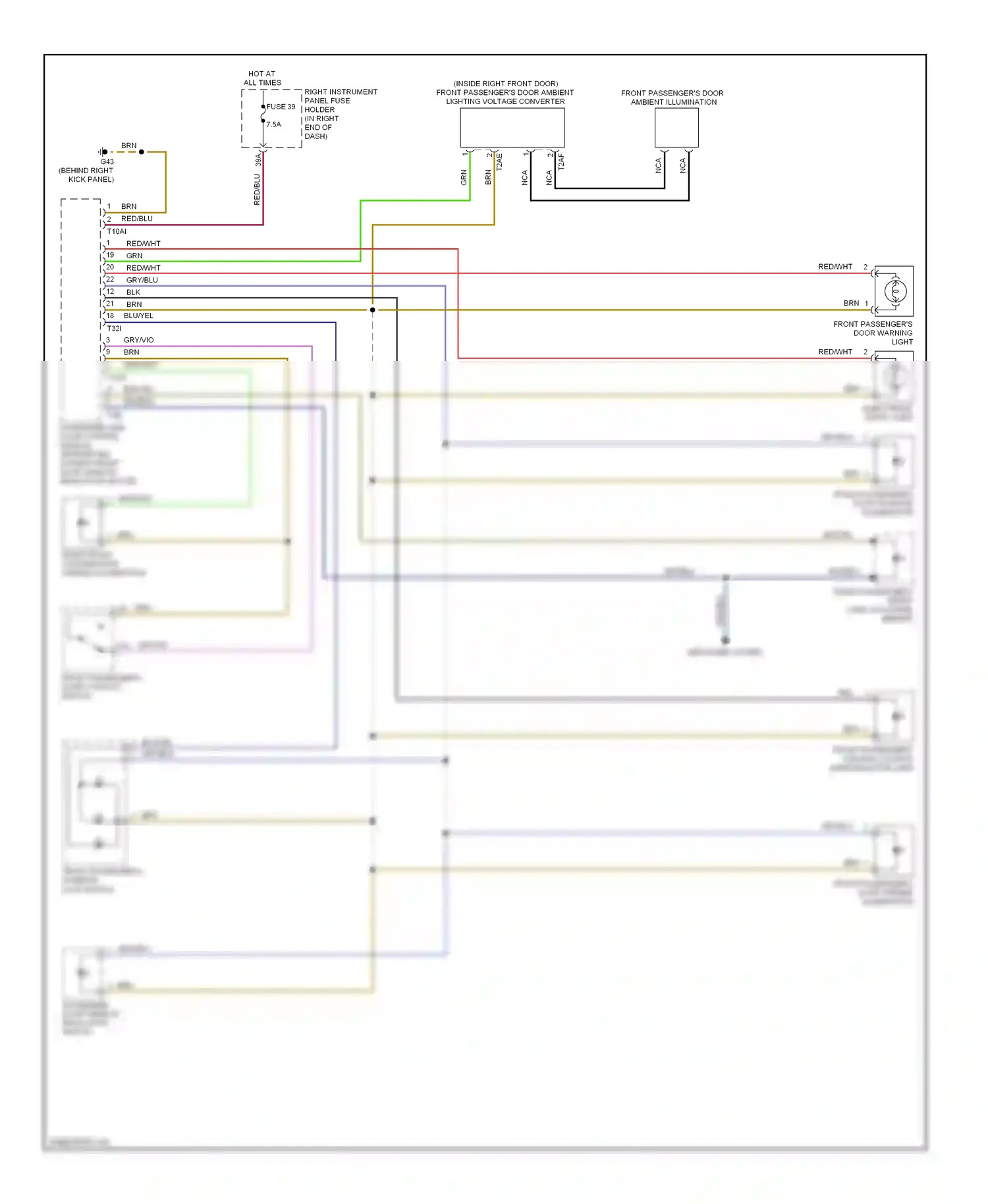 Audi S8 D3 facelift (2007-2011) front passenger's door contact switch wiring diagram  (1 of 1)