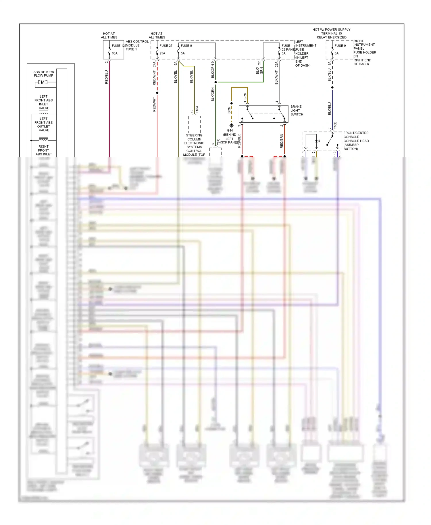 Audi S8 D3 facelift (2007-2011) front/center console console head (asr/esp button) wiring diagram  (1 of 1)