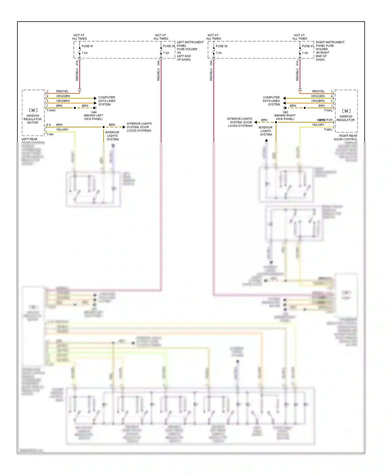 Audi S8 D3 facelift (2007-2011) left front window regulator switch wiring diagram  (1 of 1)